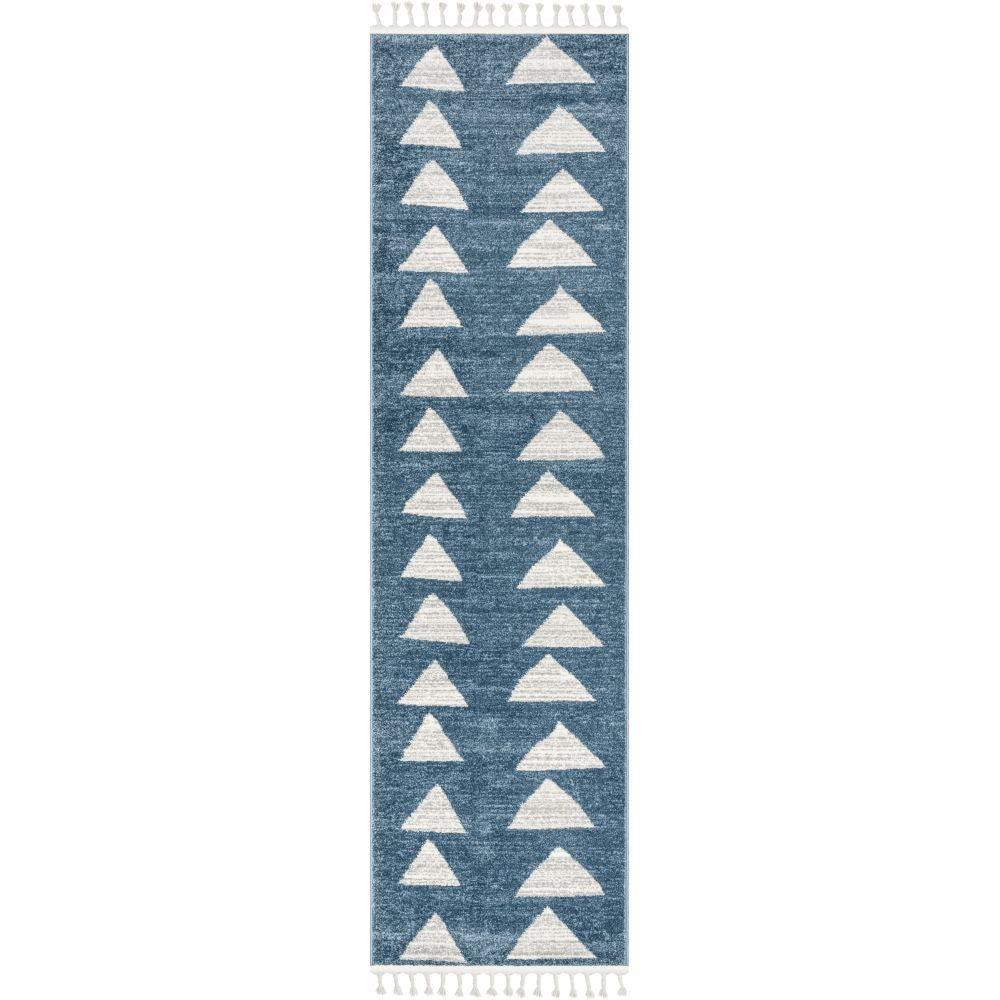 Triangles Modern Geometric Pattern Blue Kids Rug KEN-14