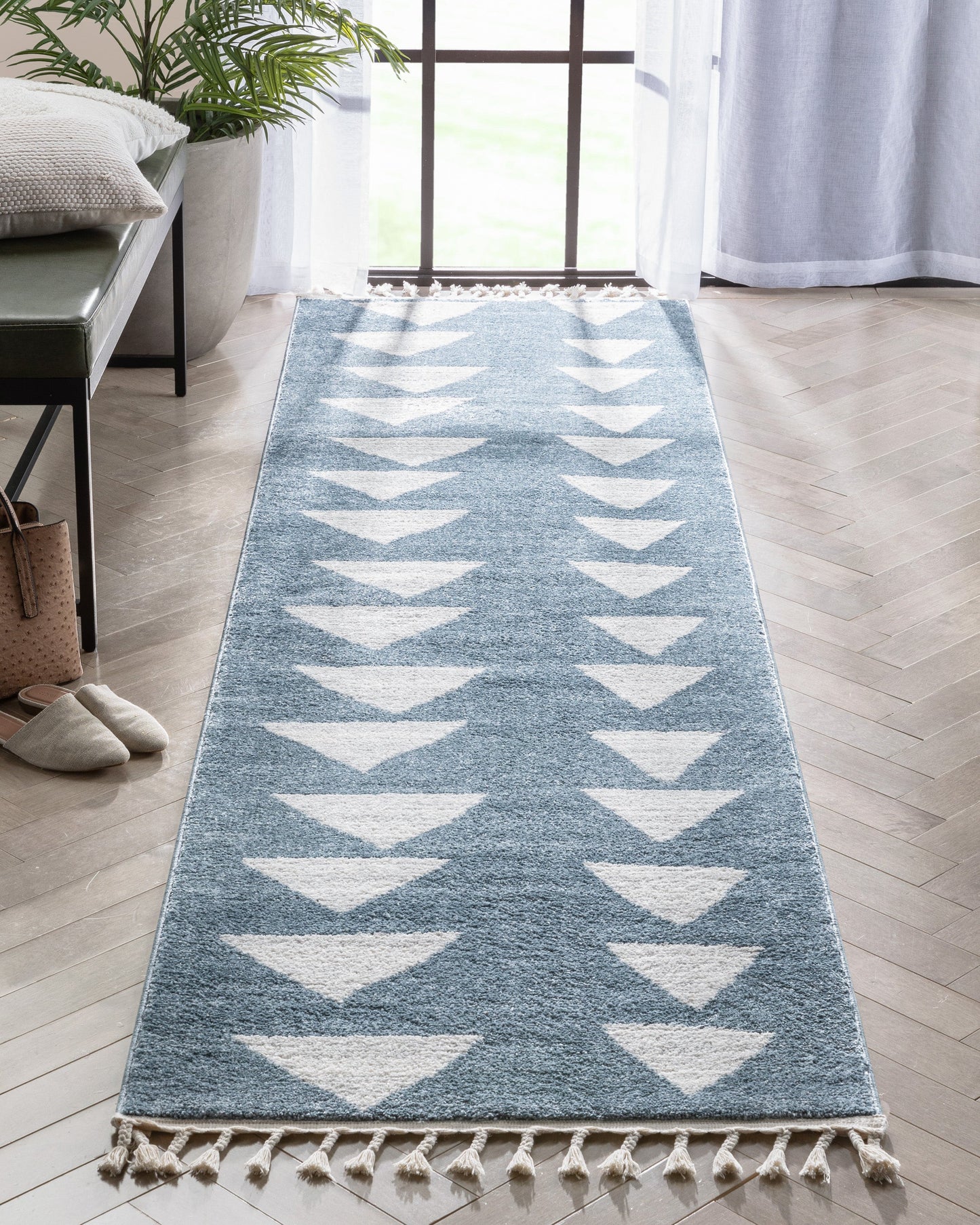 Triangles Modern Geometric Pattern Blue Kids Rug KEN-14