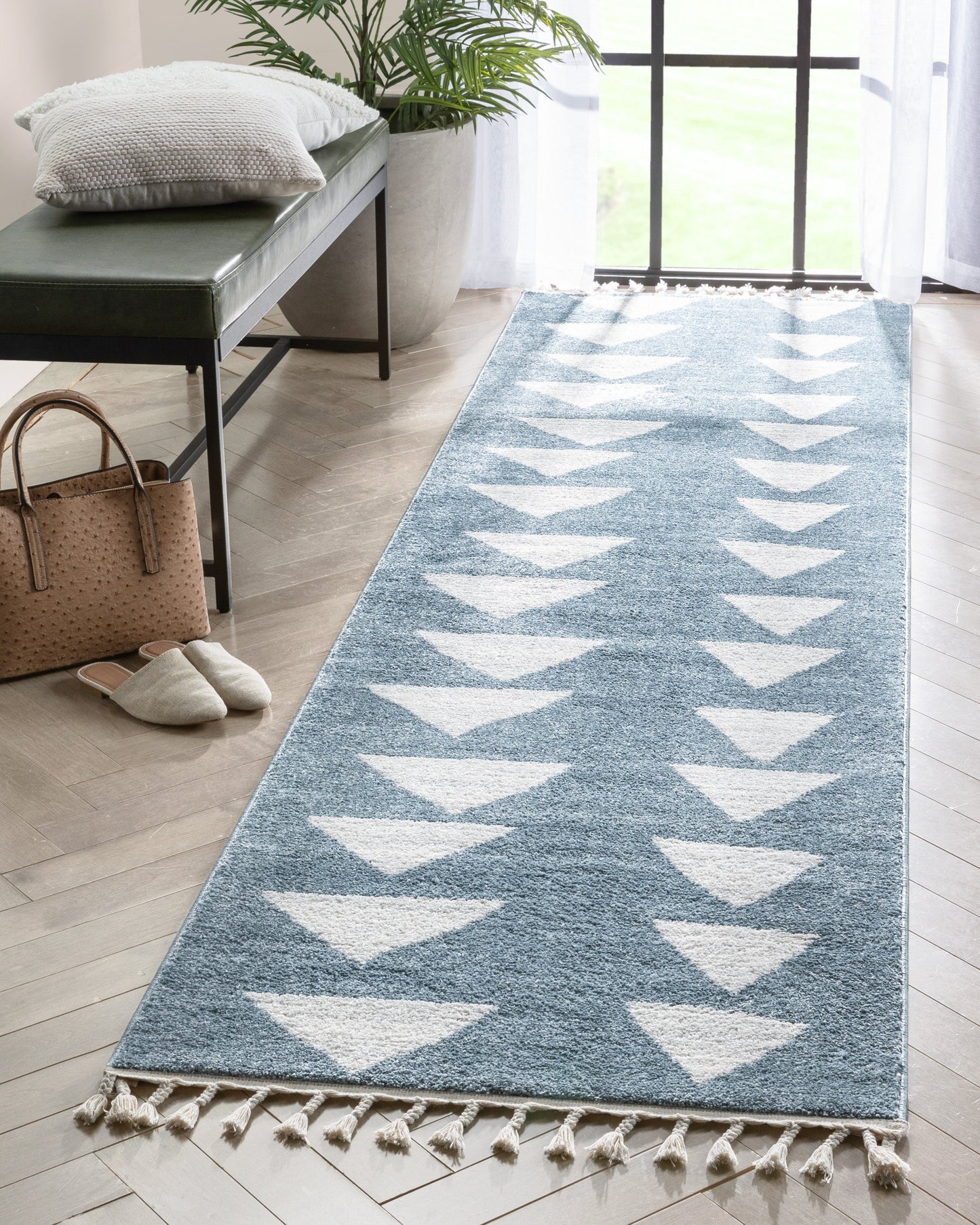 Triangles Modern Geometric Pattern Blue Kids Rug KEN-14