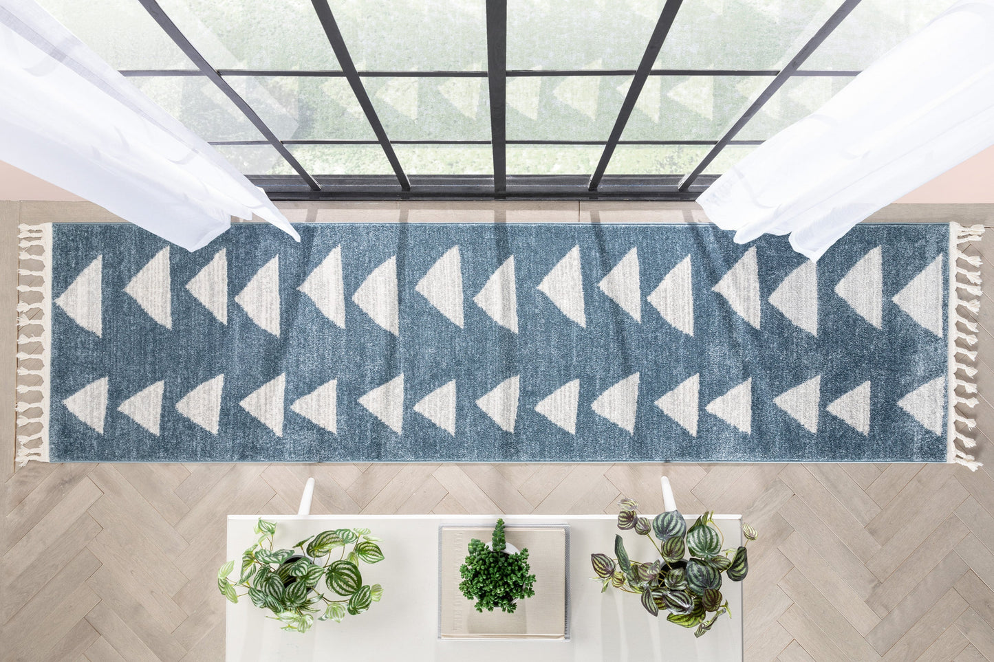 Triangles Modern Geometric Pattern Blue Kids Rug KEN-14