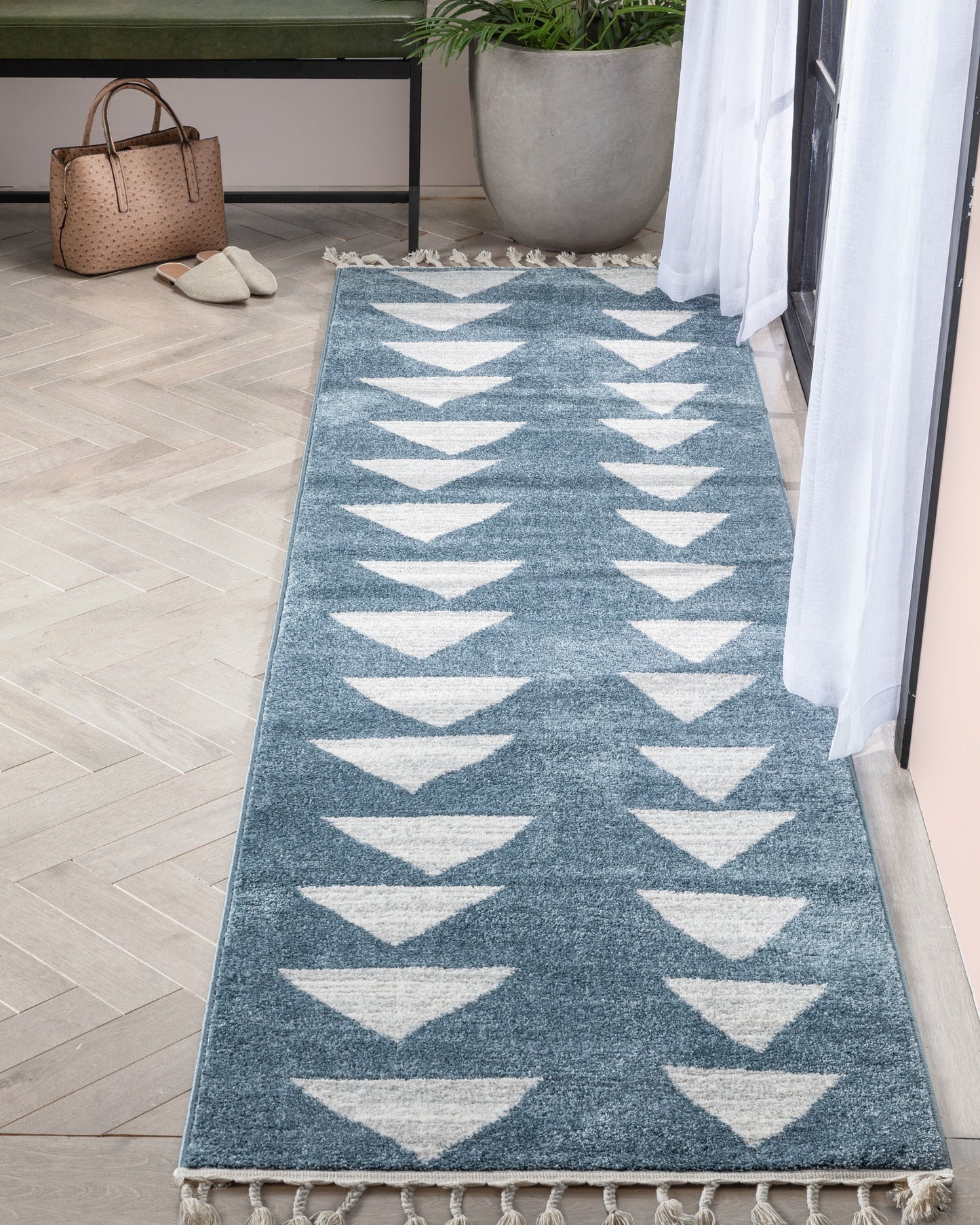 Triangles Modern Geometric Pattern Blue Kids Rug KEN-14