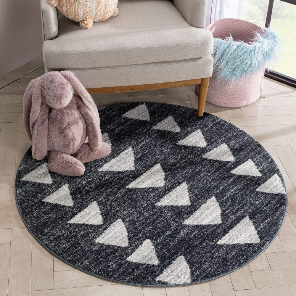 Triangles Modern Geometric Pattern Grey Kids Rug KEN-17