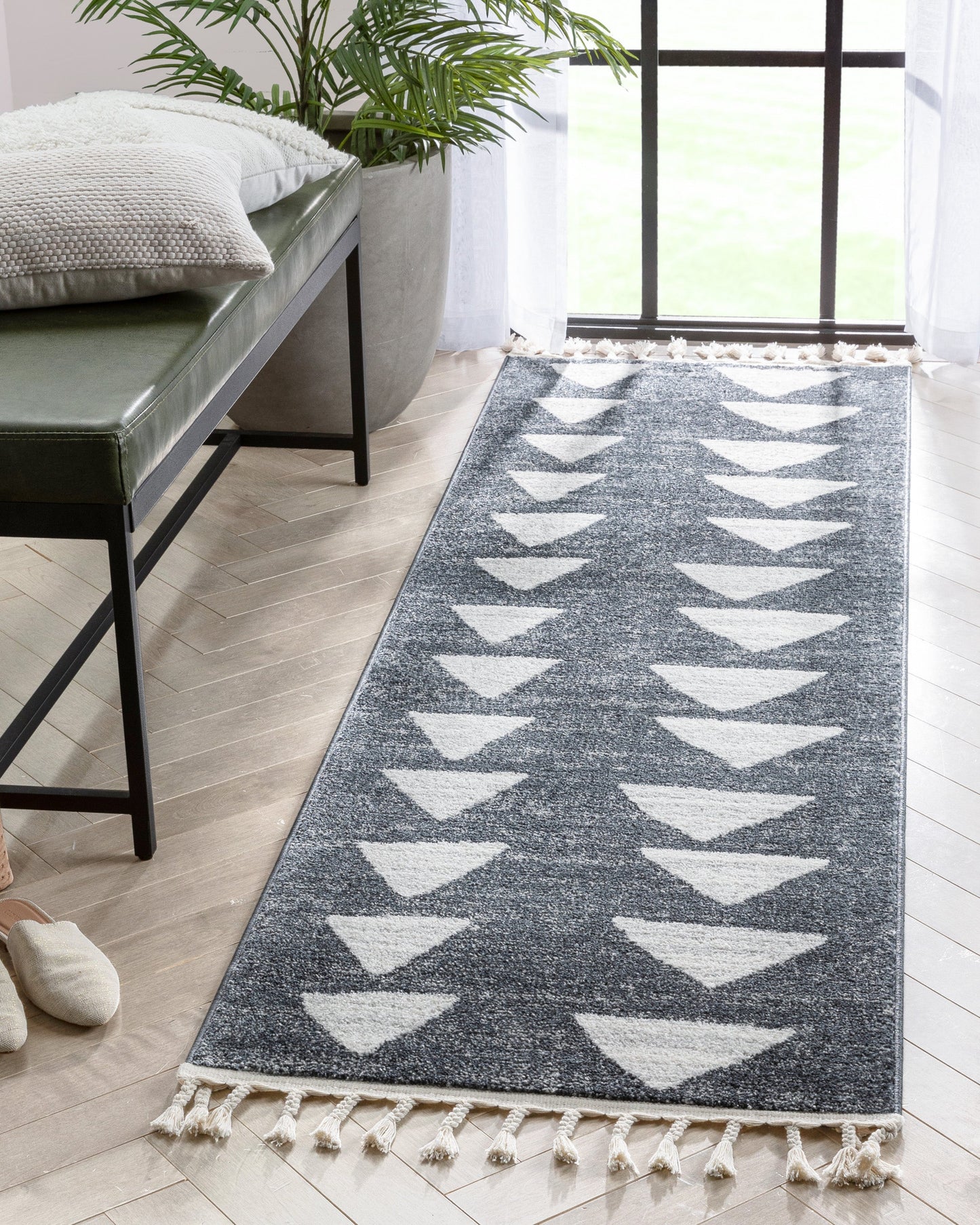 Triangles Modern Geometric Pattern Grey Kids Rug KEN-17