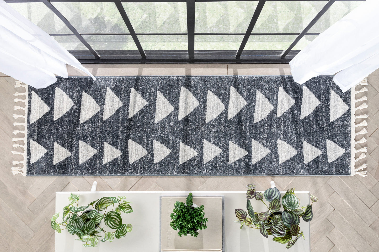 Triangles Modern Geometric Pattern Grey Kids Rug KEN-17
