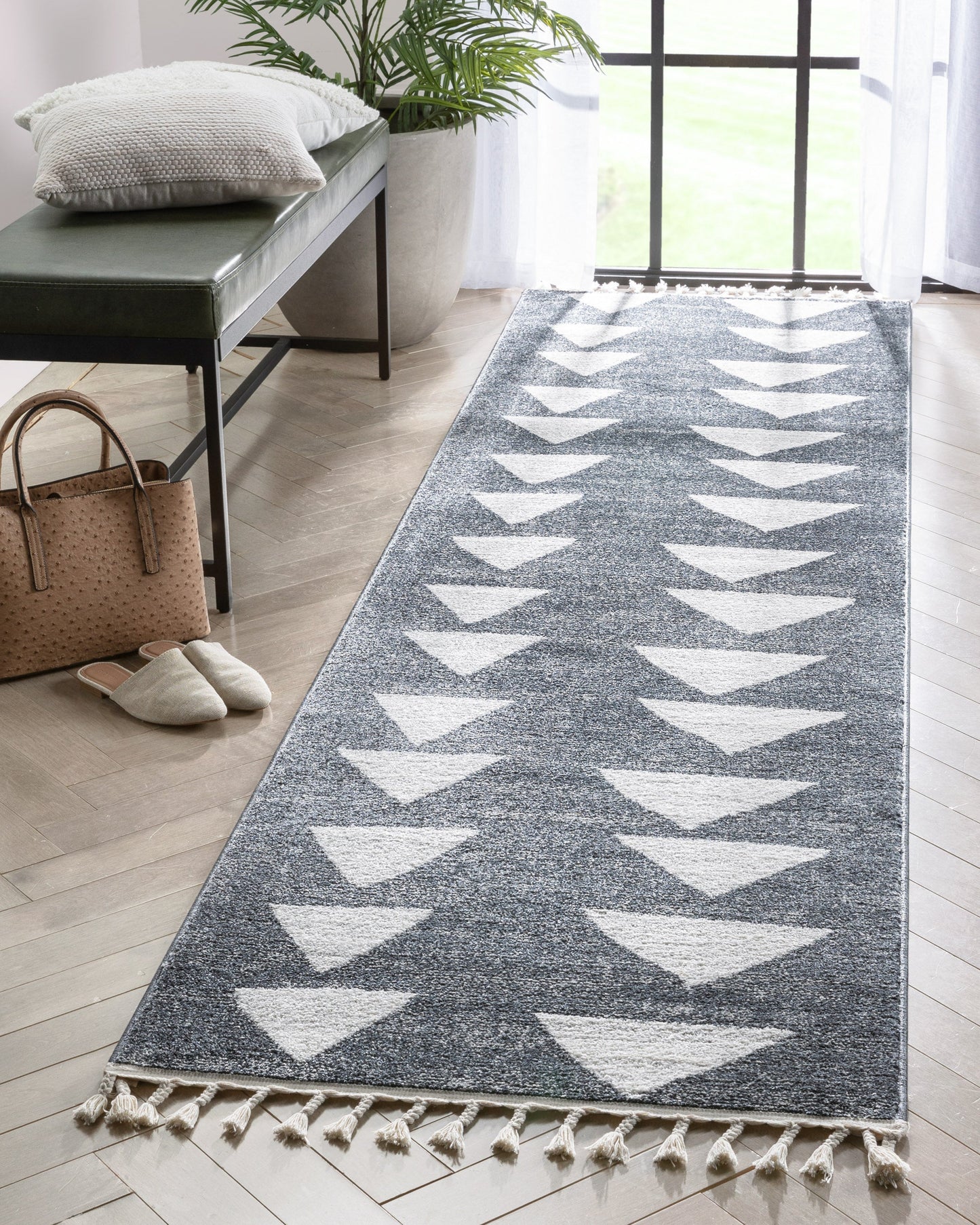 Triangles Modern Geometric Pattern Grey Kids Rug KEN-17