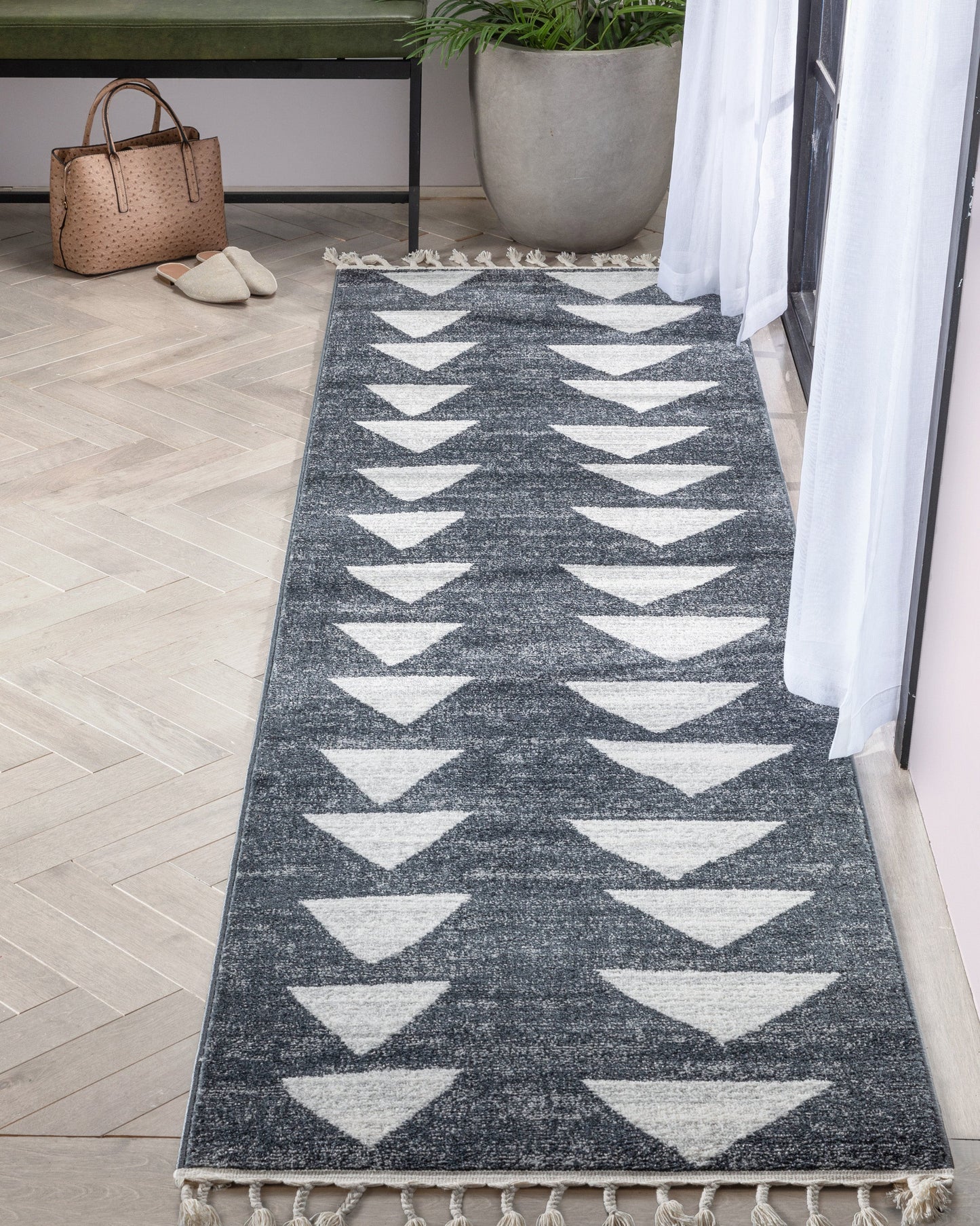 Triangles Modern Geometric Pattern Grey Kids Rug KEN-17