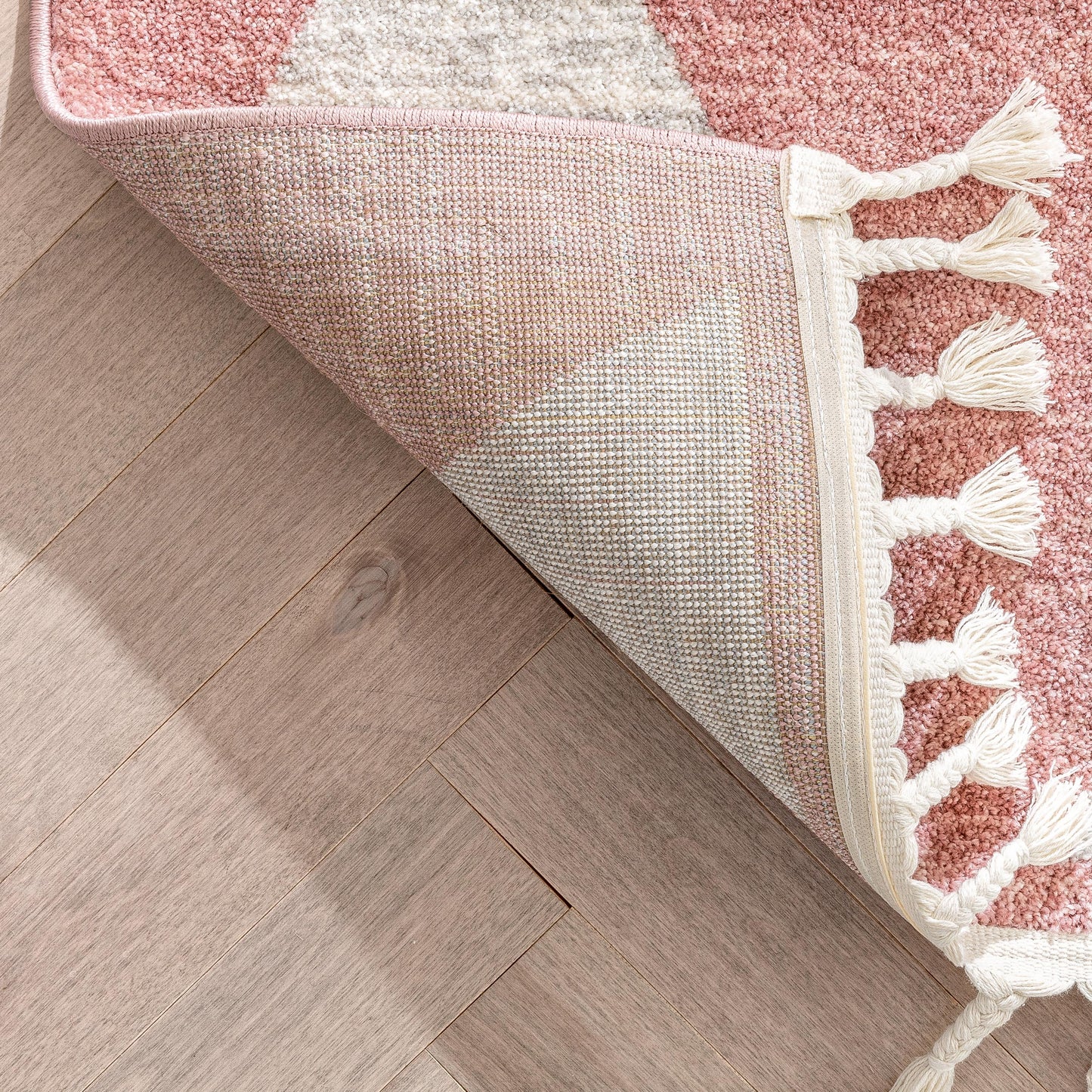 Triangles Modern Geometric Pattern Pink Kids Rug KEN-19