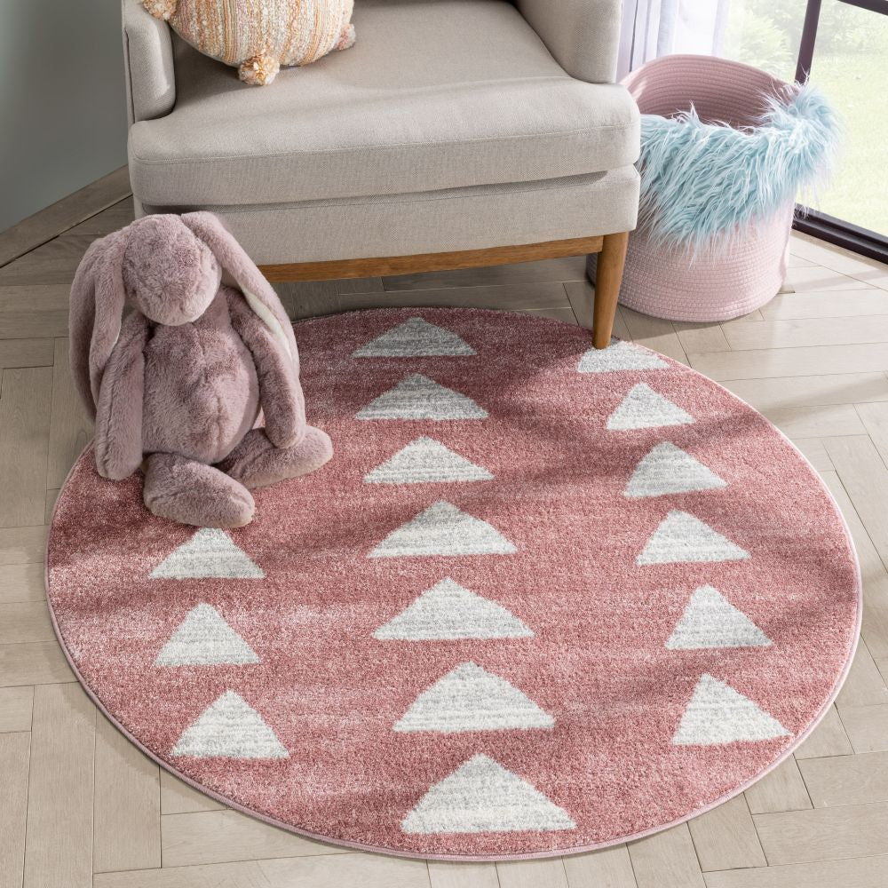 Triangles Modern Geometric Pattern Pink Kids Rug KEN-19