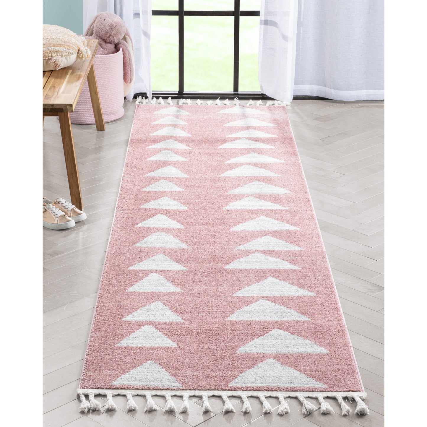 Triangles Modern Geometric Pattern Pink Kids Rug KEN-19