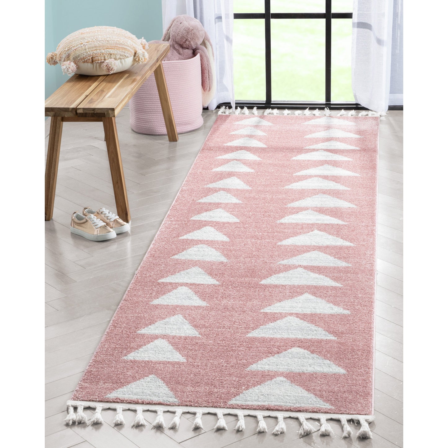 Triangles Modern Geometric Pattern Pink Kids Rug KEN-19