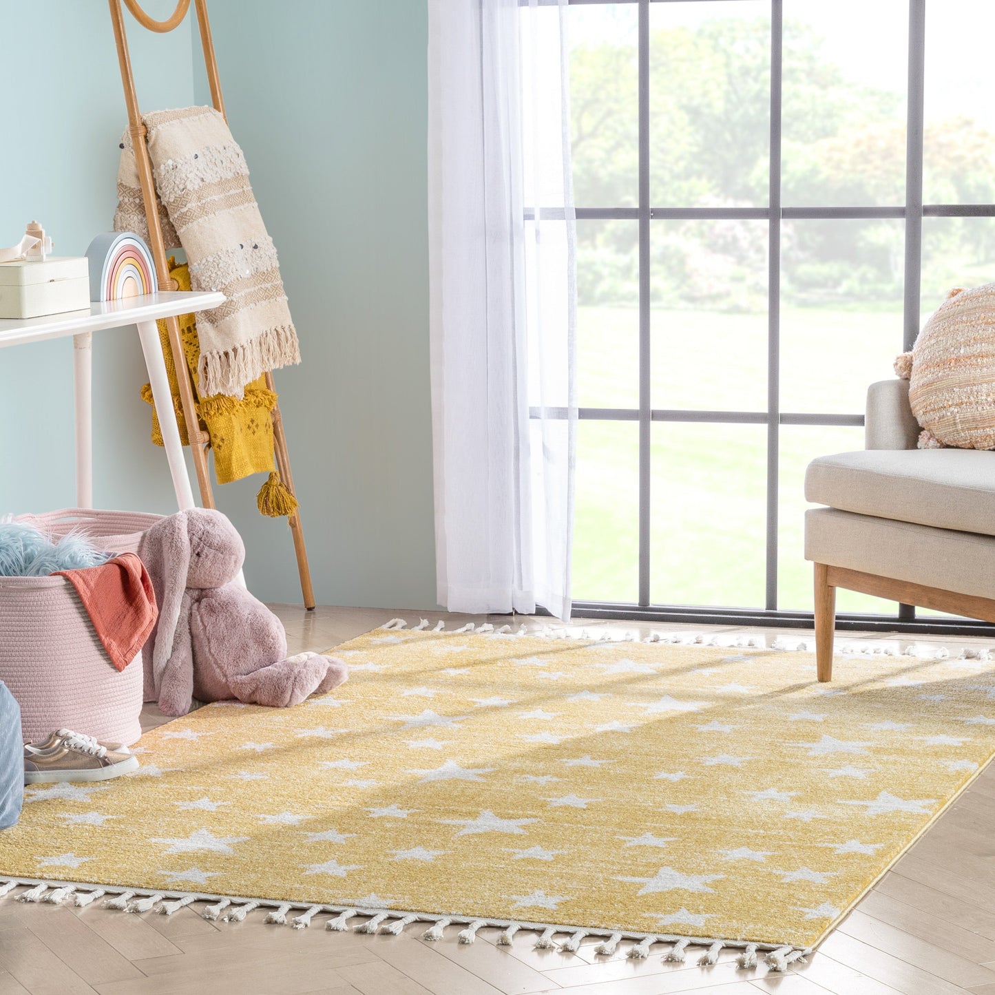 Stars Modern Geometric Yellow Kids Rug KEN-21-