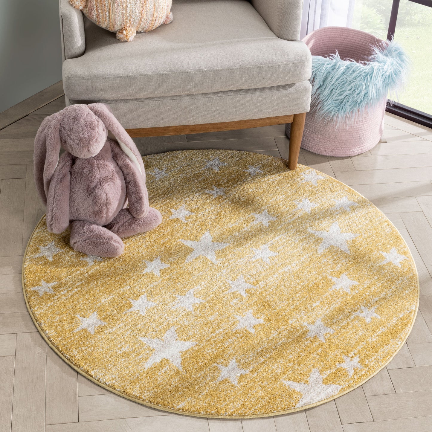 Stars Modern Geometric Yellow Kids Rug KEN-21-