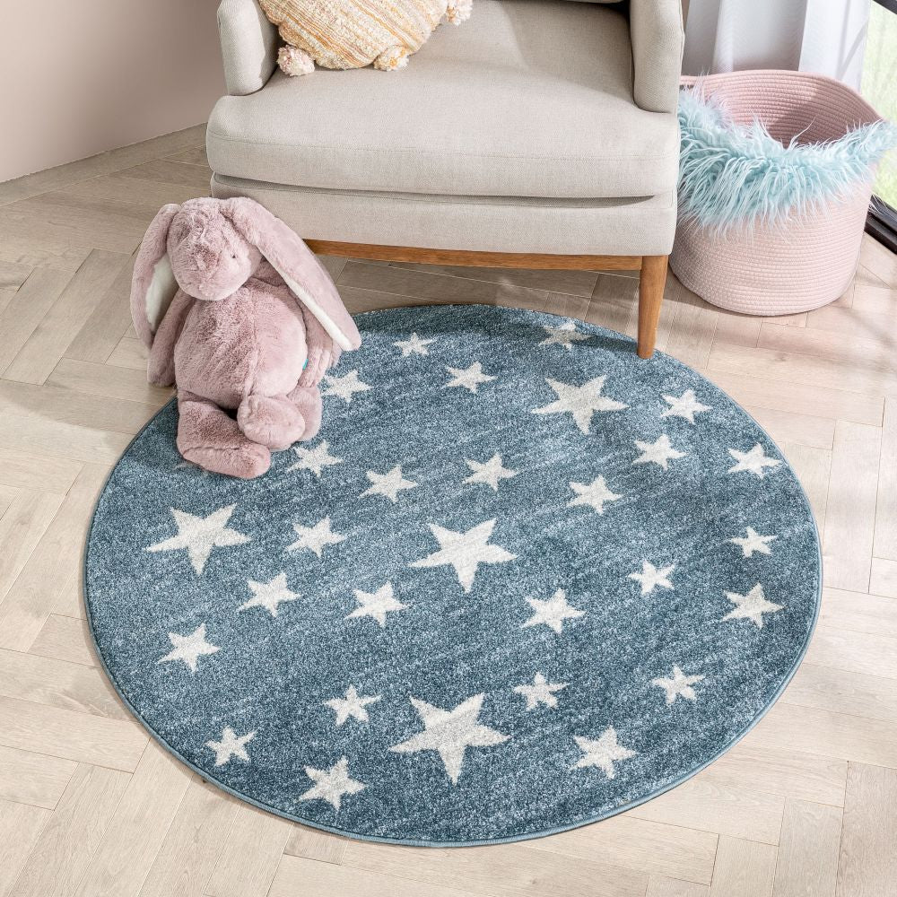 Stars Modern Geometric Blue Kids Rug KEN-24