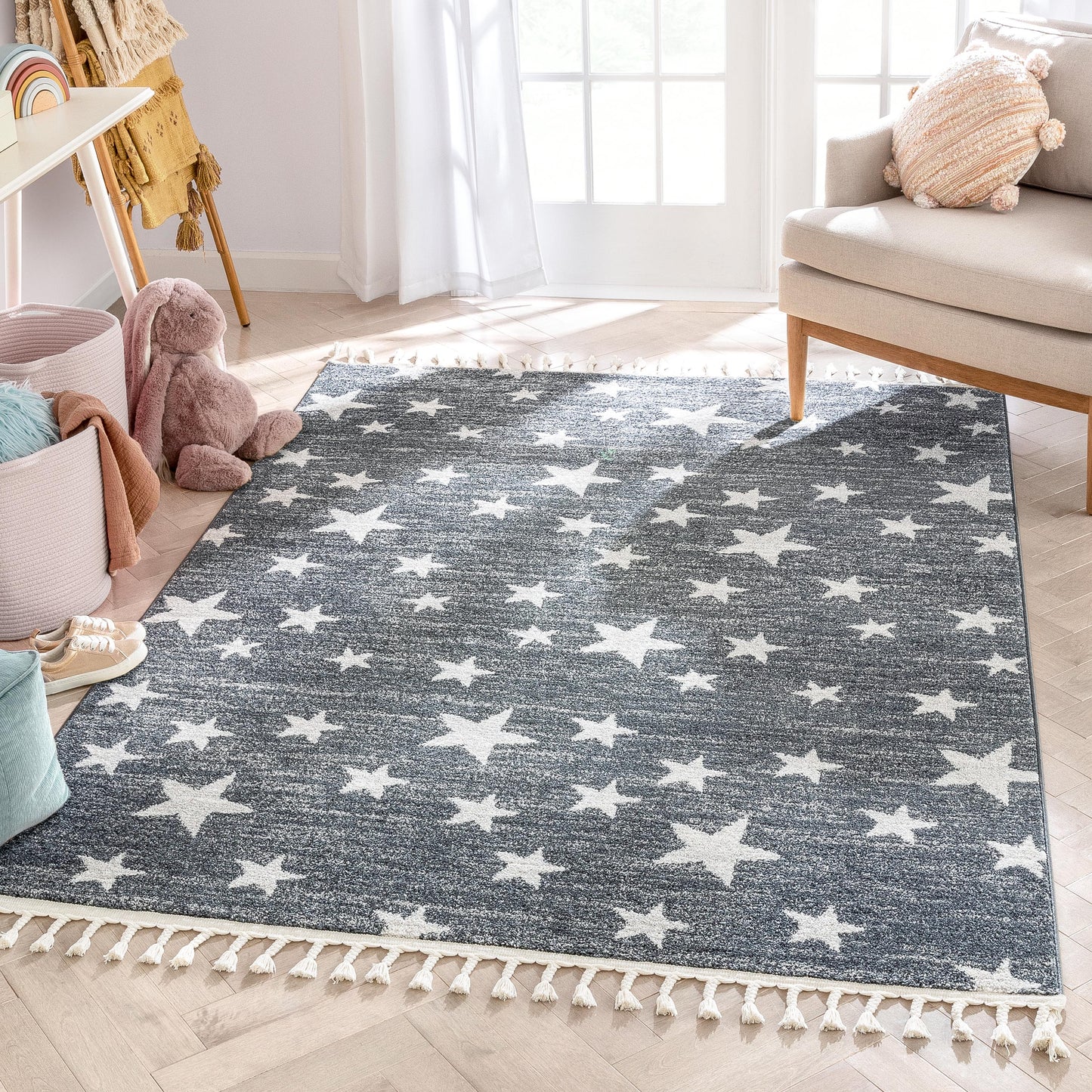Stars Modern Geometric Grey Kids Rug KEN-27