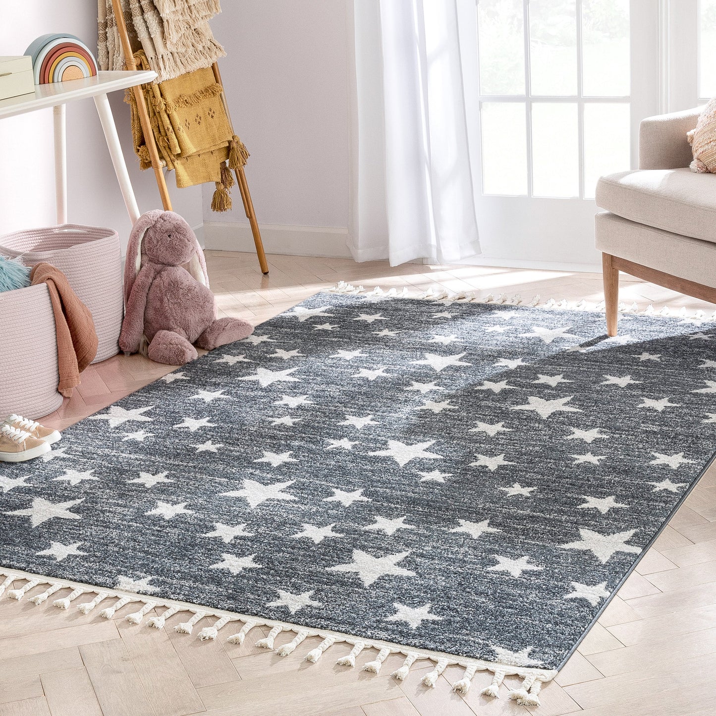 Stars Modern Geometric Grey Kids Rug KEN-27