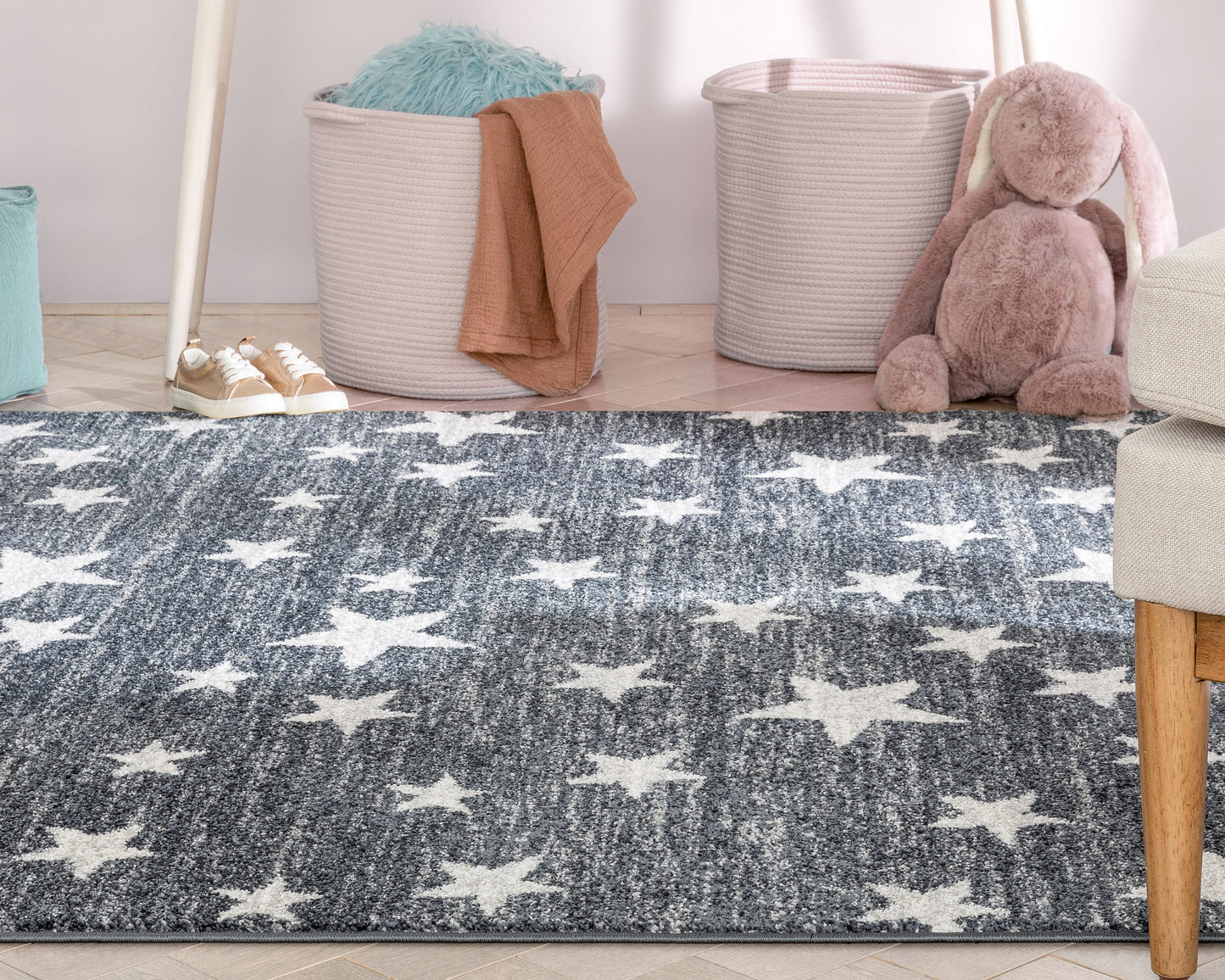 Stars Modern Geometric Grey Kids Rug KEN-27