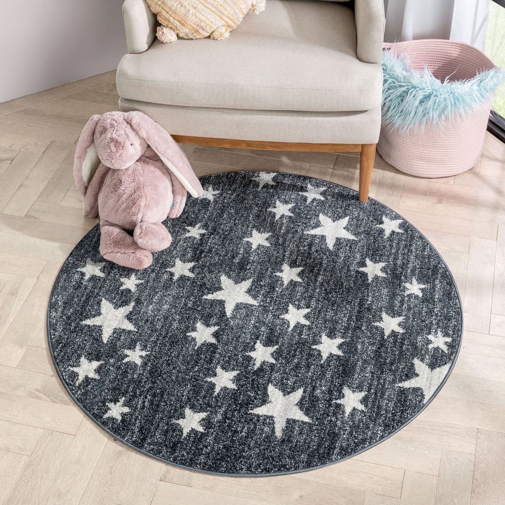 Stars Modern Geometric Grey Kids Rug KEN-27
