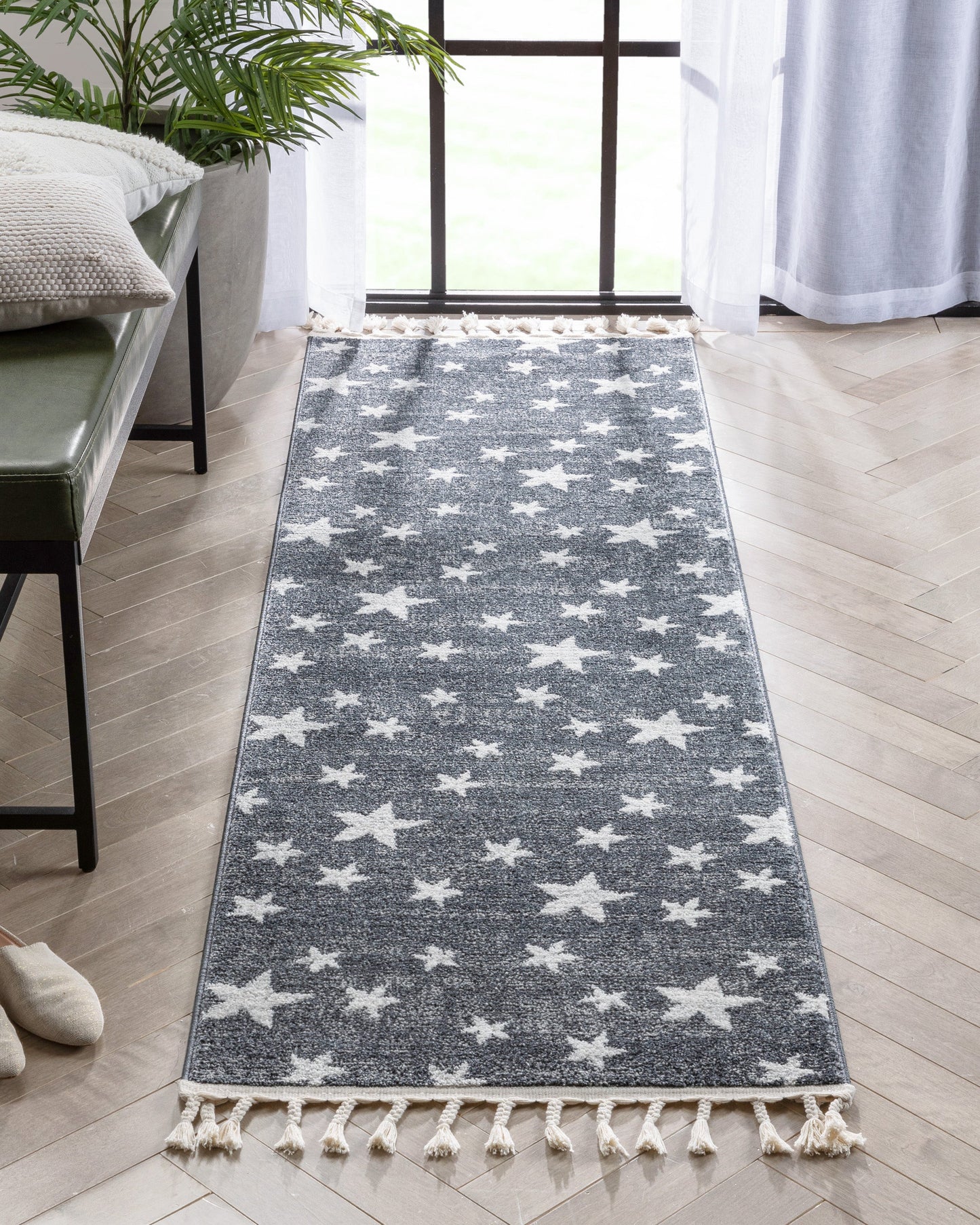 Stars Modern Geometric Grey Kids Rug KEN-27