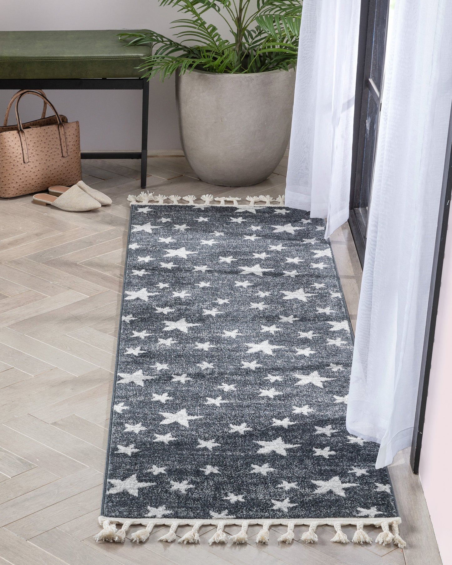Stars Modern Geometric Grey Kids Rug KEN-27