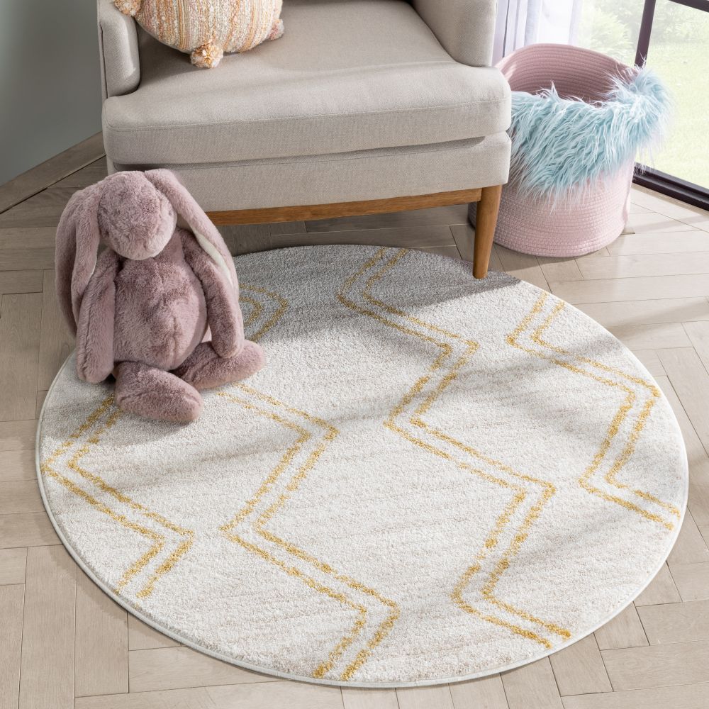 Reeve Modern Chevron Zig-Zag Yellow Ivory Kids Rug KEN-31