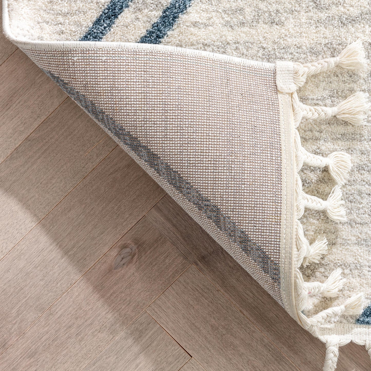 Reeve Modern Chevron Zig-Zag Blue Ivory Kids Rug KEN-34