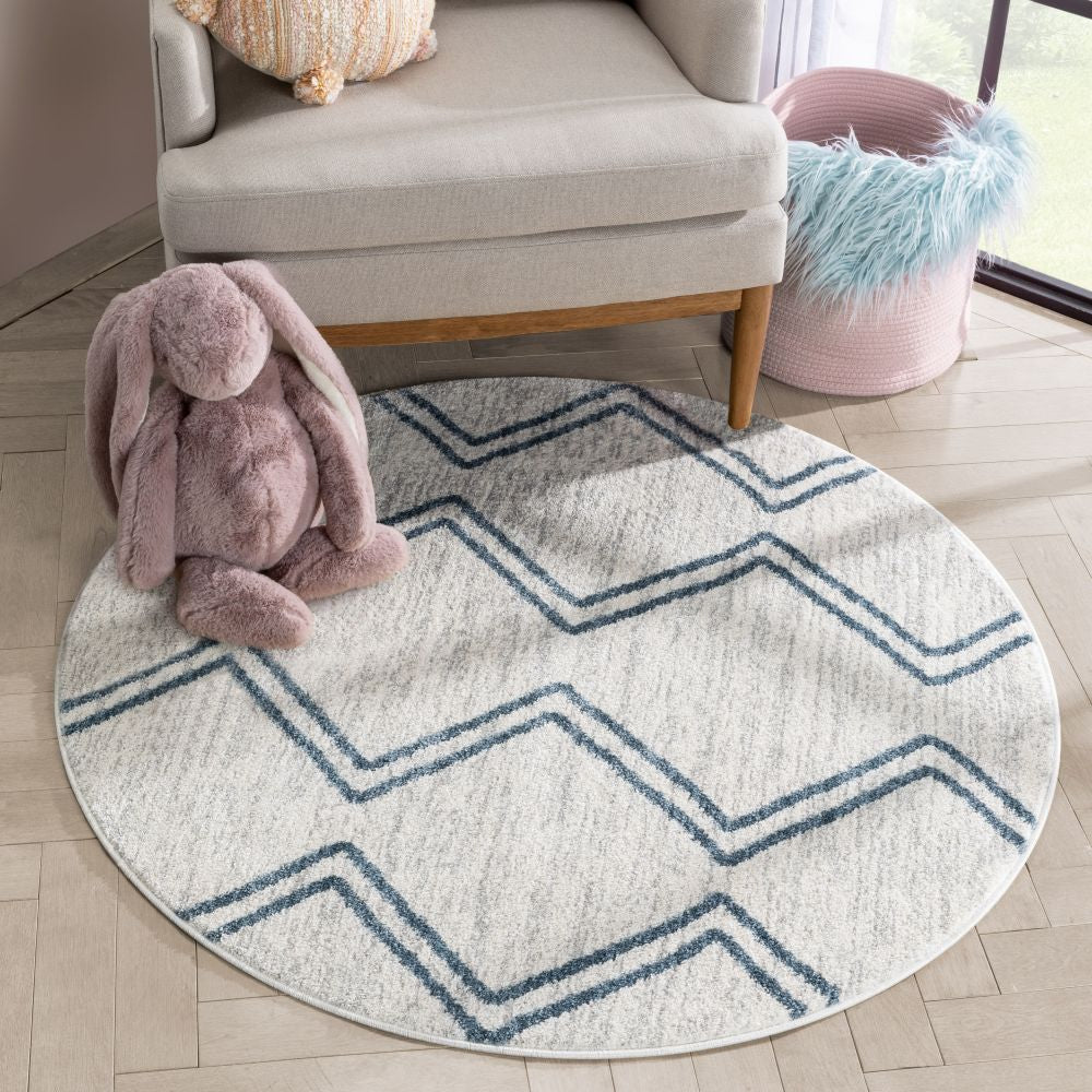 Reeve Modern Chevron Zig-Zag Blue Ivory Kids Rug KEN-34