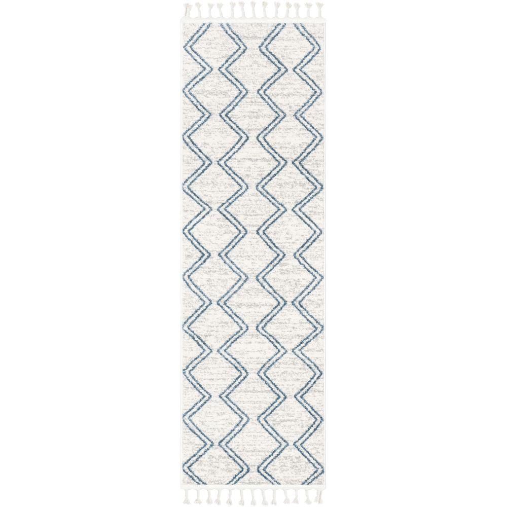 Reeve Modern Chevron Zig-Zag Blue Ivory Kids Rug KEN-34