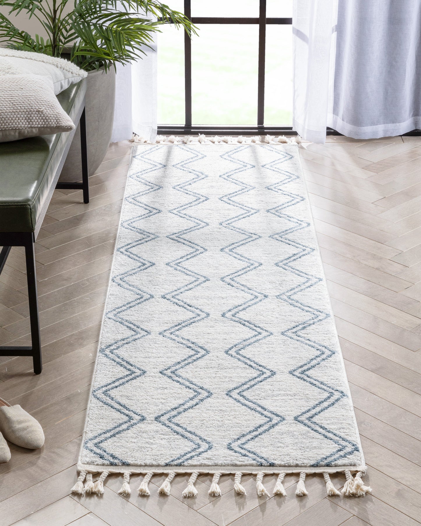 Reeve Modern Chevron Zig-Zag Blue Ivory Kids Rug KEN-34