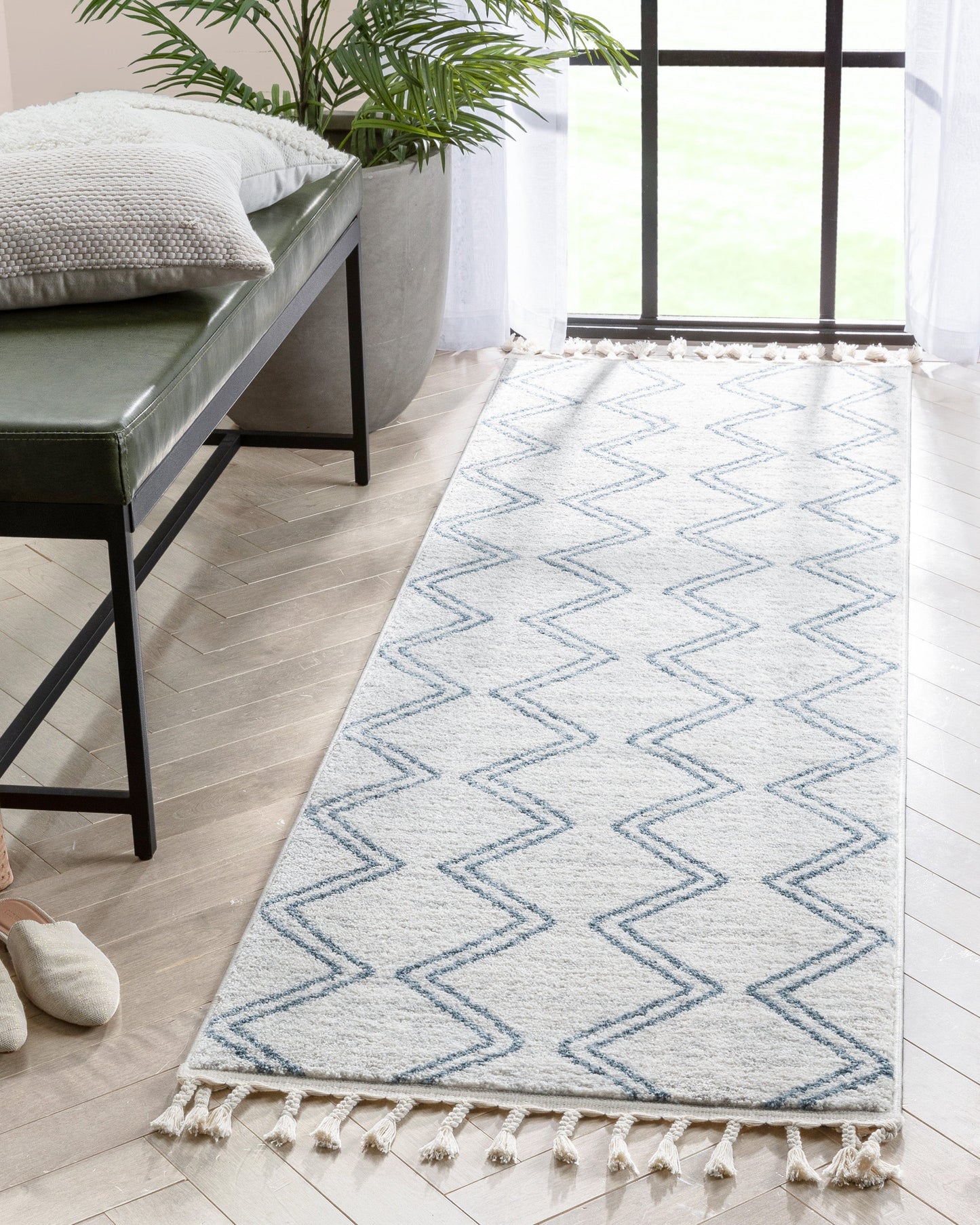 Reeve Modern Chevron Zig-Zag Blue Ivory Kids Rug KEN-34