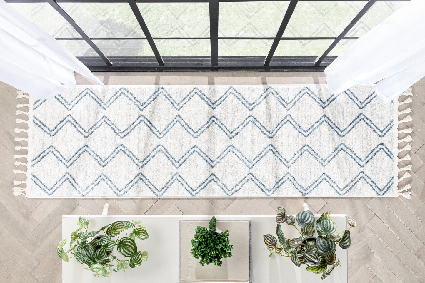Reeve Modern Chevron Zig-Zag Blue Ivory Kids Rug KEN-34