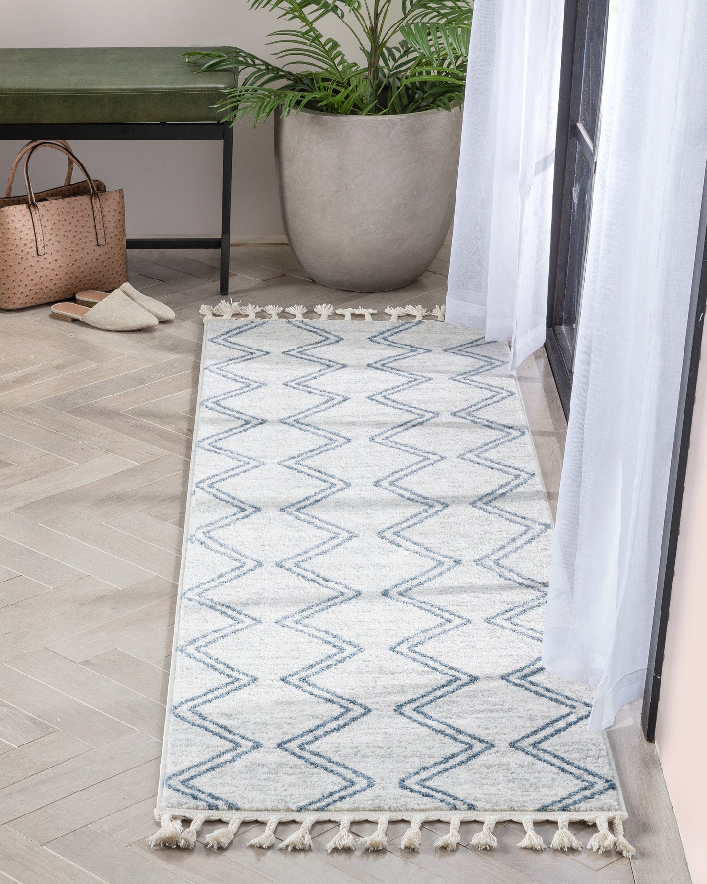 Reeve Modern Chevron Zig-Zag Blue Ivory Kids Rug KEN-34