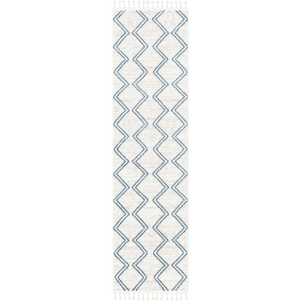 Reeve Modern Chevron Zig-Zag Blue Ivory Kids Rug KEN-34