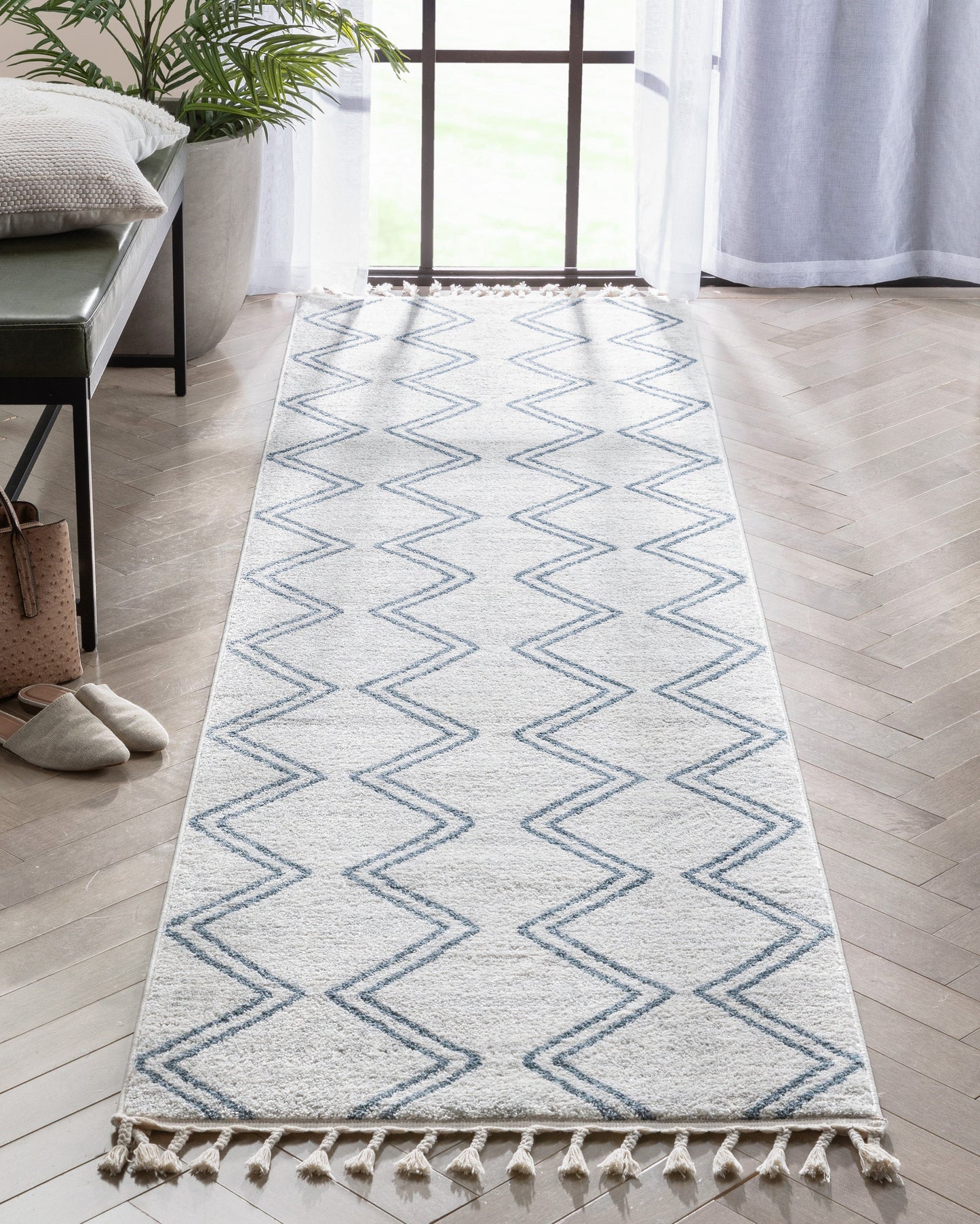 Reeve Modern Chevron Zig-Zag Blue Ivory Kids Rug KEN-34