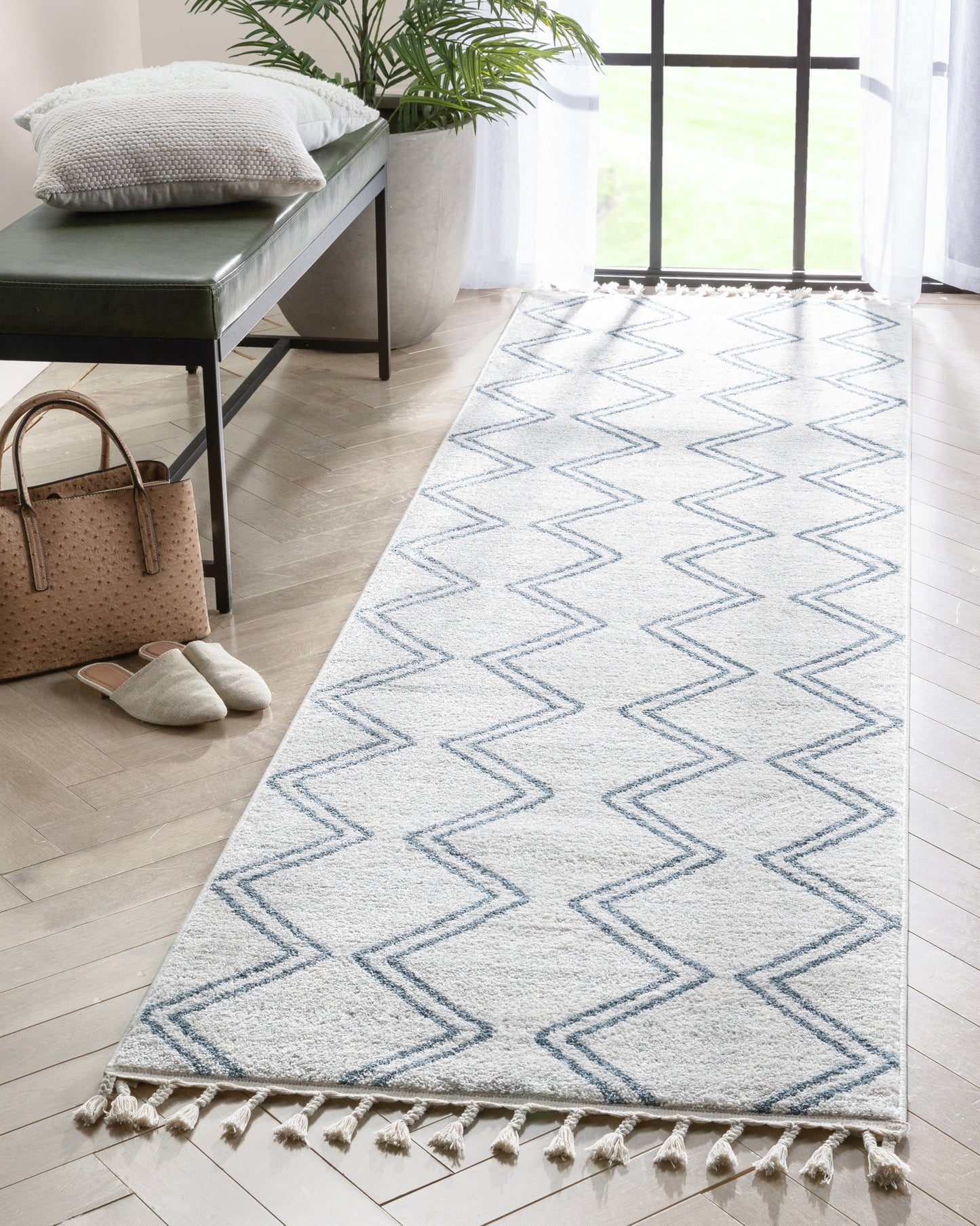 Reeve Modern Chevron Zig-Zag Blue Ivory Kids Rug KEN-34