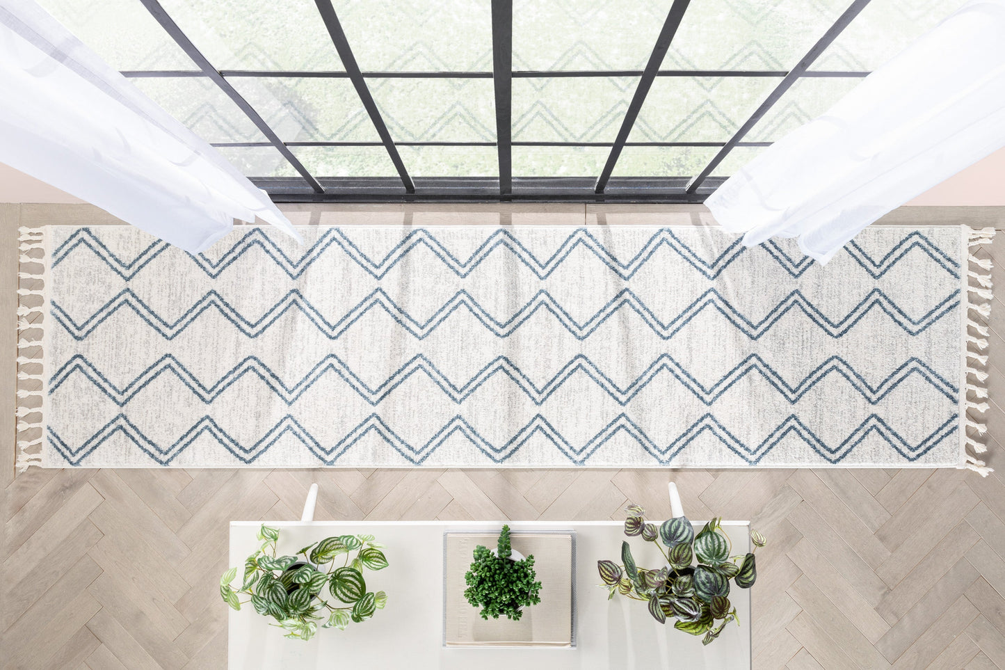 Reeve Modern Chevron Zig-Zag Blue Ivory Kids Rug KEN-34