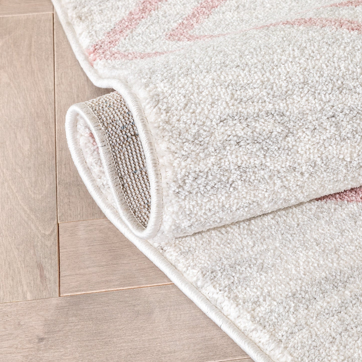 Reeve Modern Chevron Zig-Zag Pink Ivory Kids Rug KEN-39