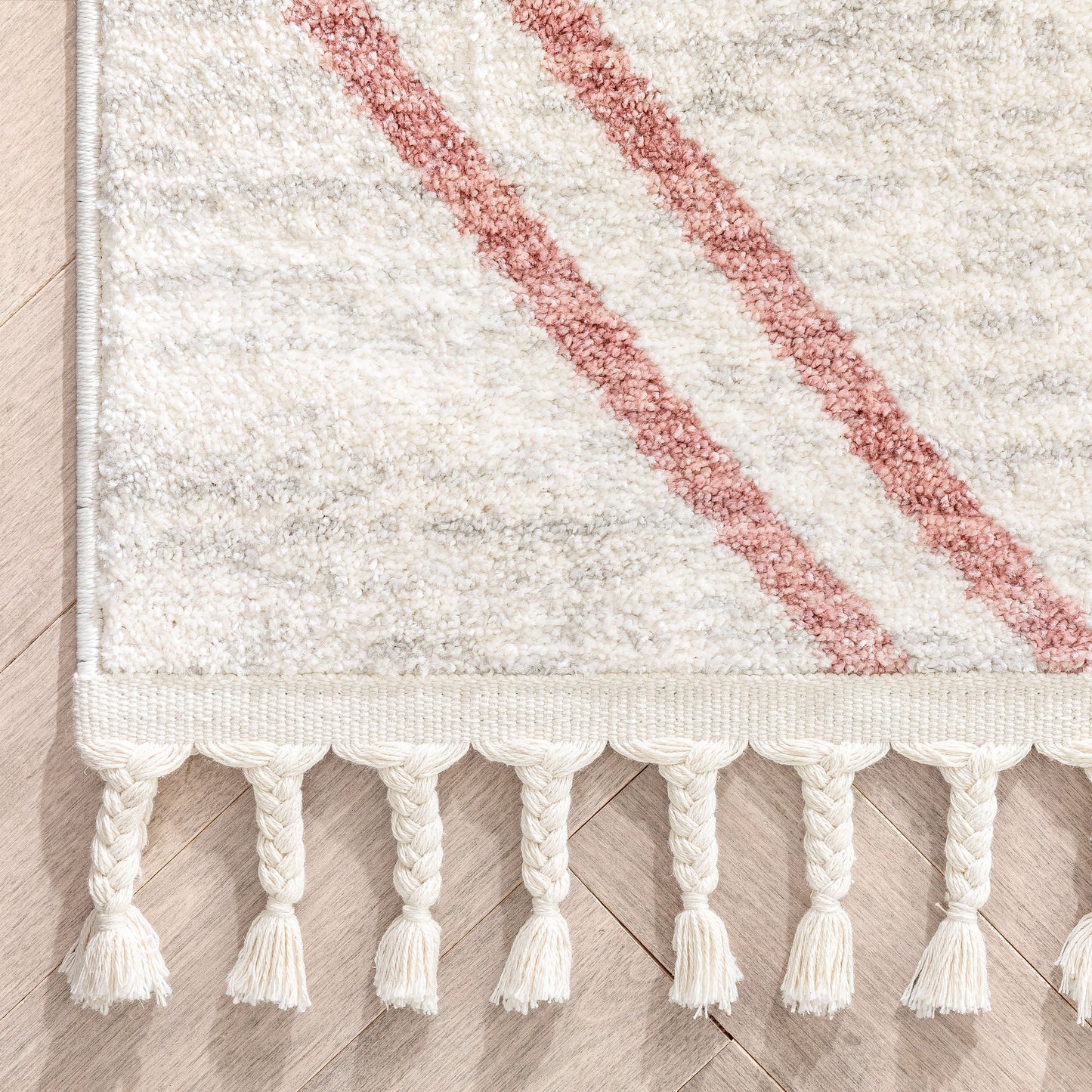 Reeve Modern Chevron Zig-Zag Pink Ivory Kids Rug KEN-39