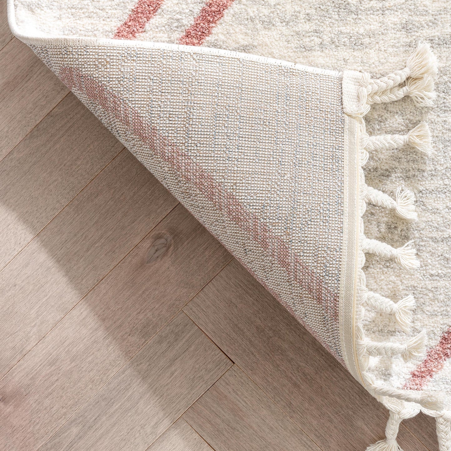 Reeve Modern Chevron Zig-Zag Pink Ivory Kids Rug KEN-39