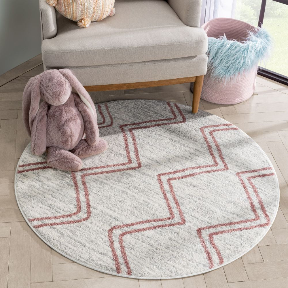 Reeve Modern Chevron Zig-Zag Pink Ivory Kids Rug KEN-39