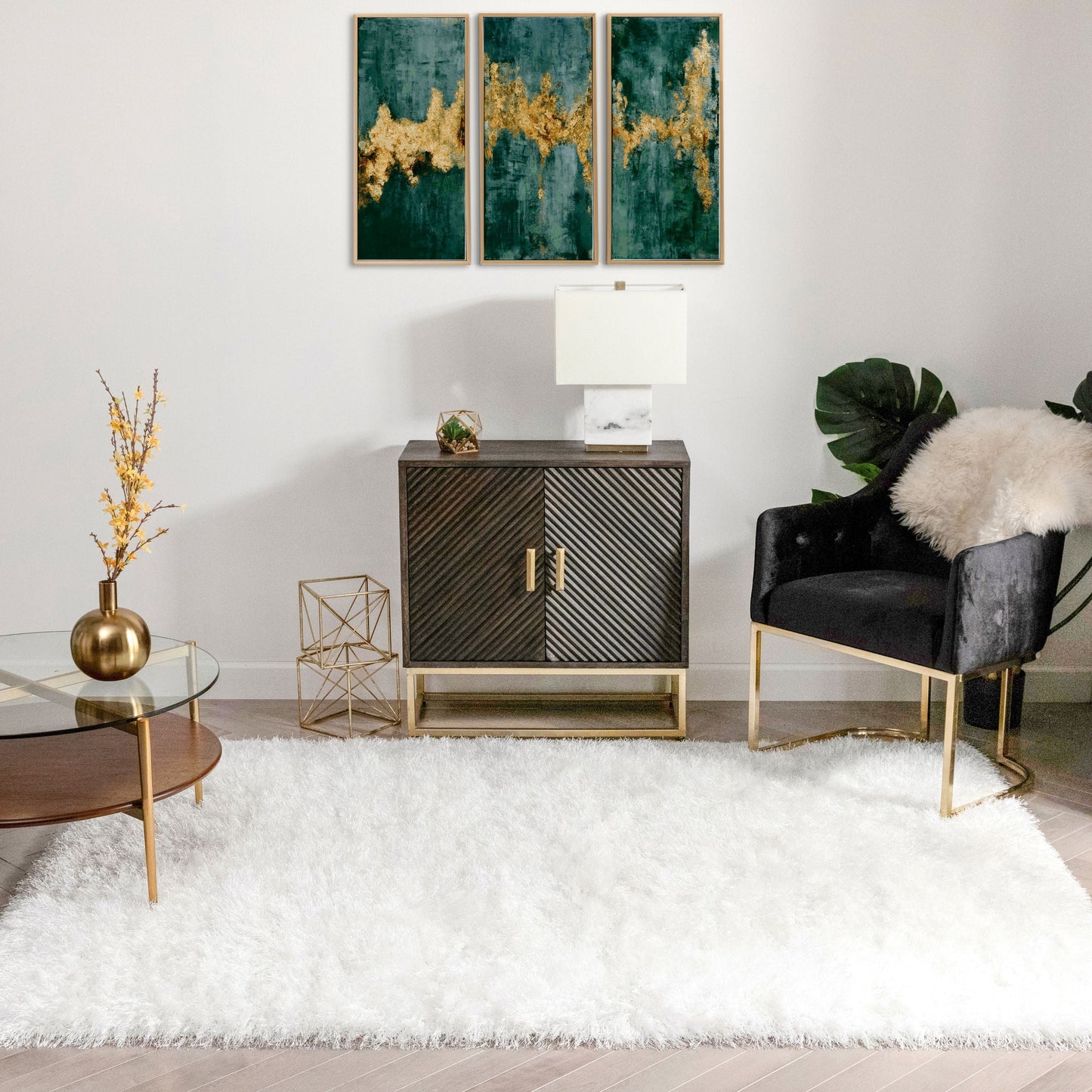 Chie Glam Solid Ultra-Soft White Shag Rug KU-11
