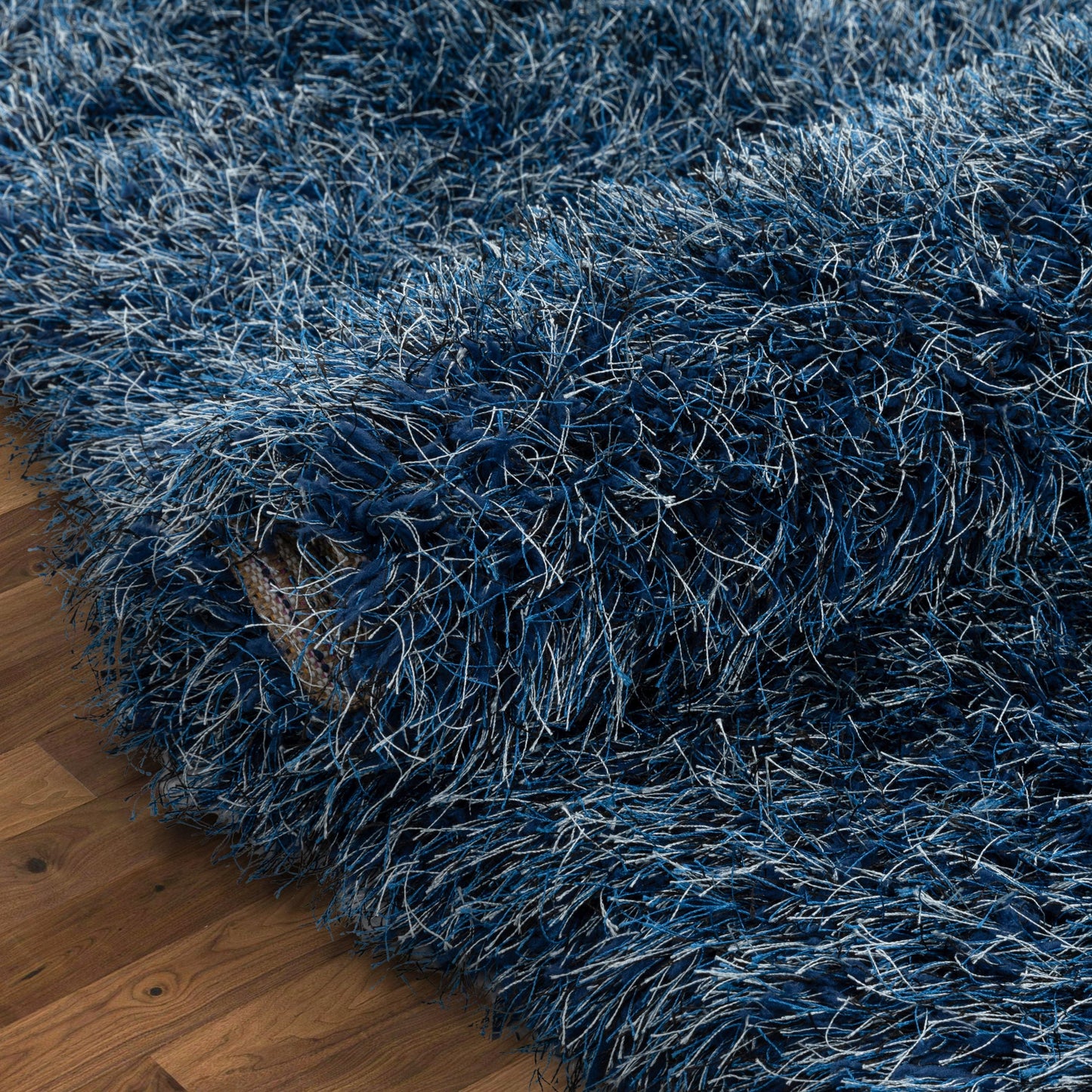 Chie Glam Solid Ultra-Soft Navy Blue Shag Rug KU-14