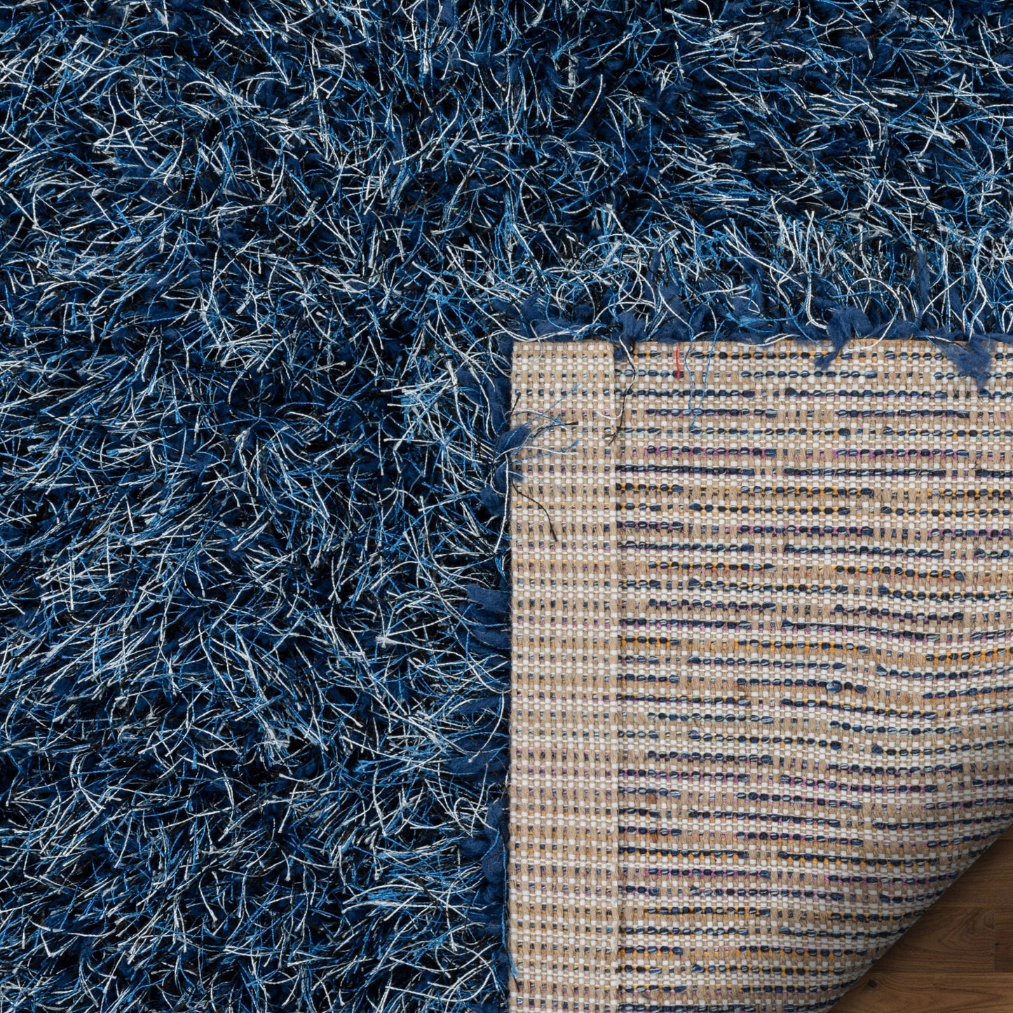 Chie Glam Solid Ultra-Soft Navy Blue Shag Rug KU-14