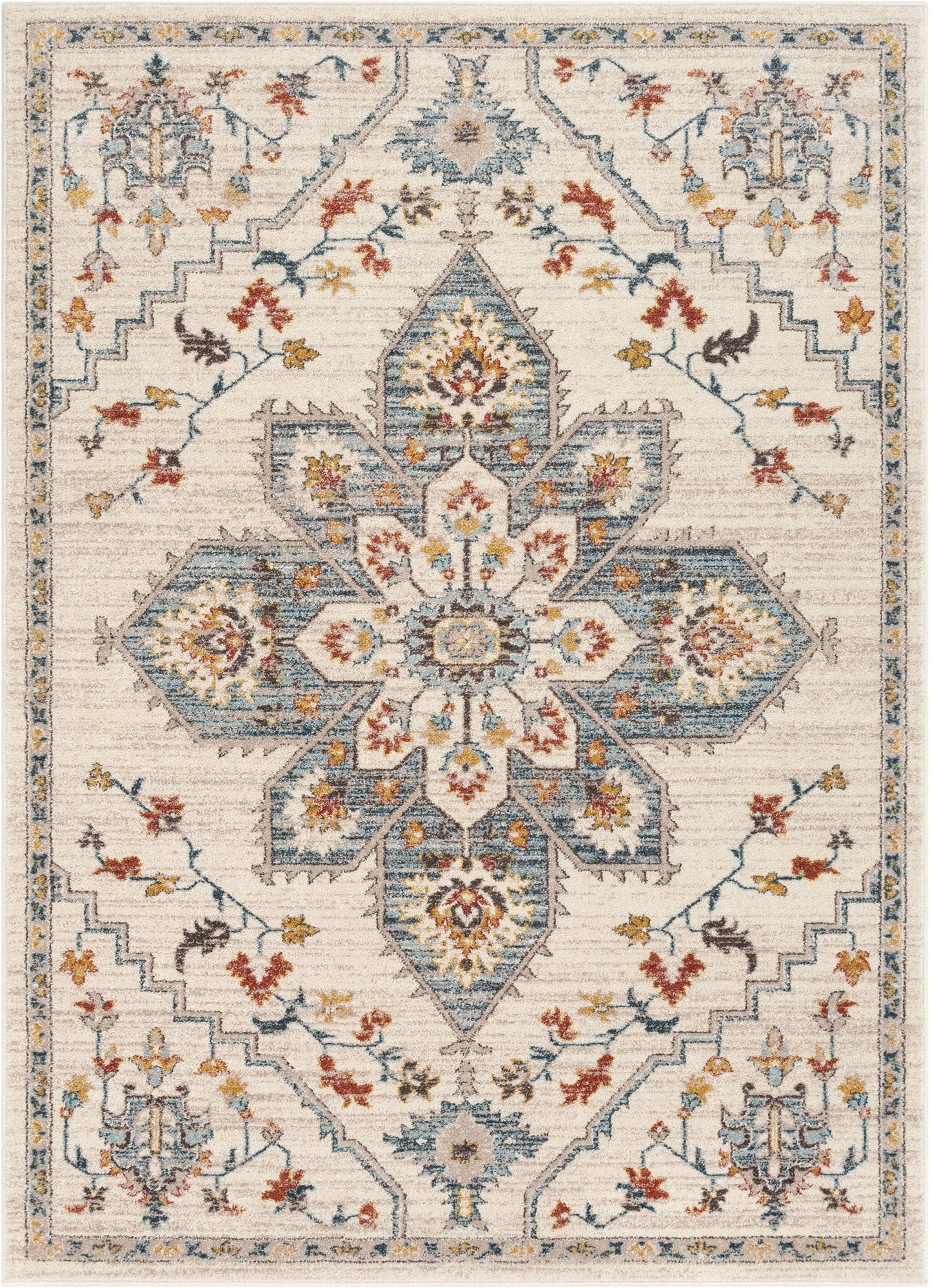 Bingley Traditional Medallion Pattern Ivory Farmhouse Rug LA-202