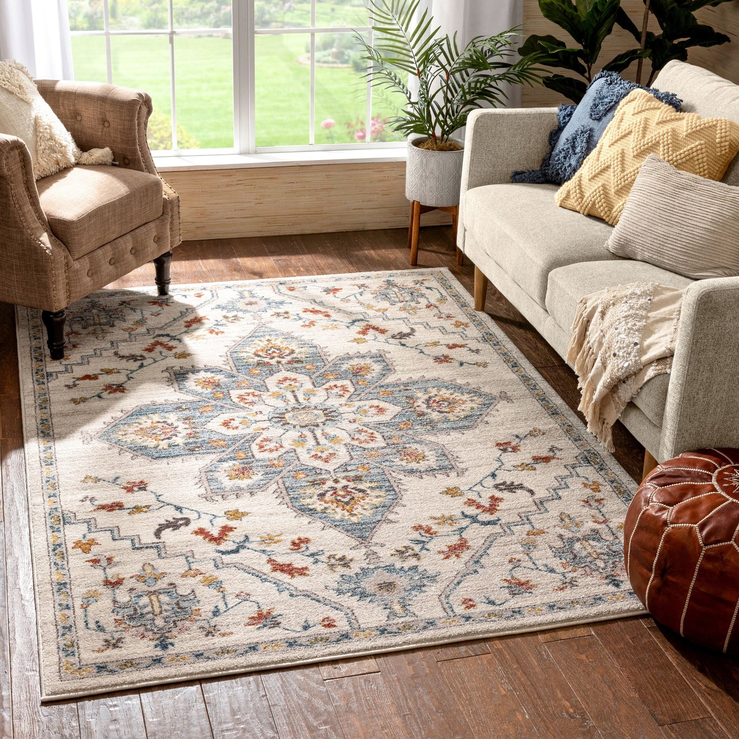Bingley Traditional Medallion Pattern Ivory Farmhouse Rug LA-202