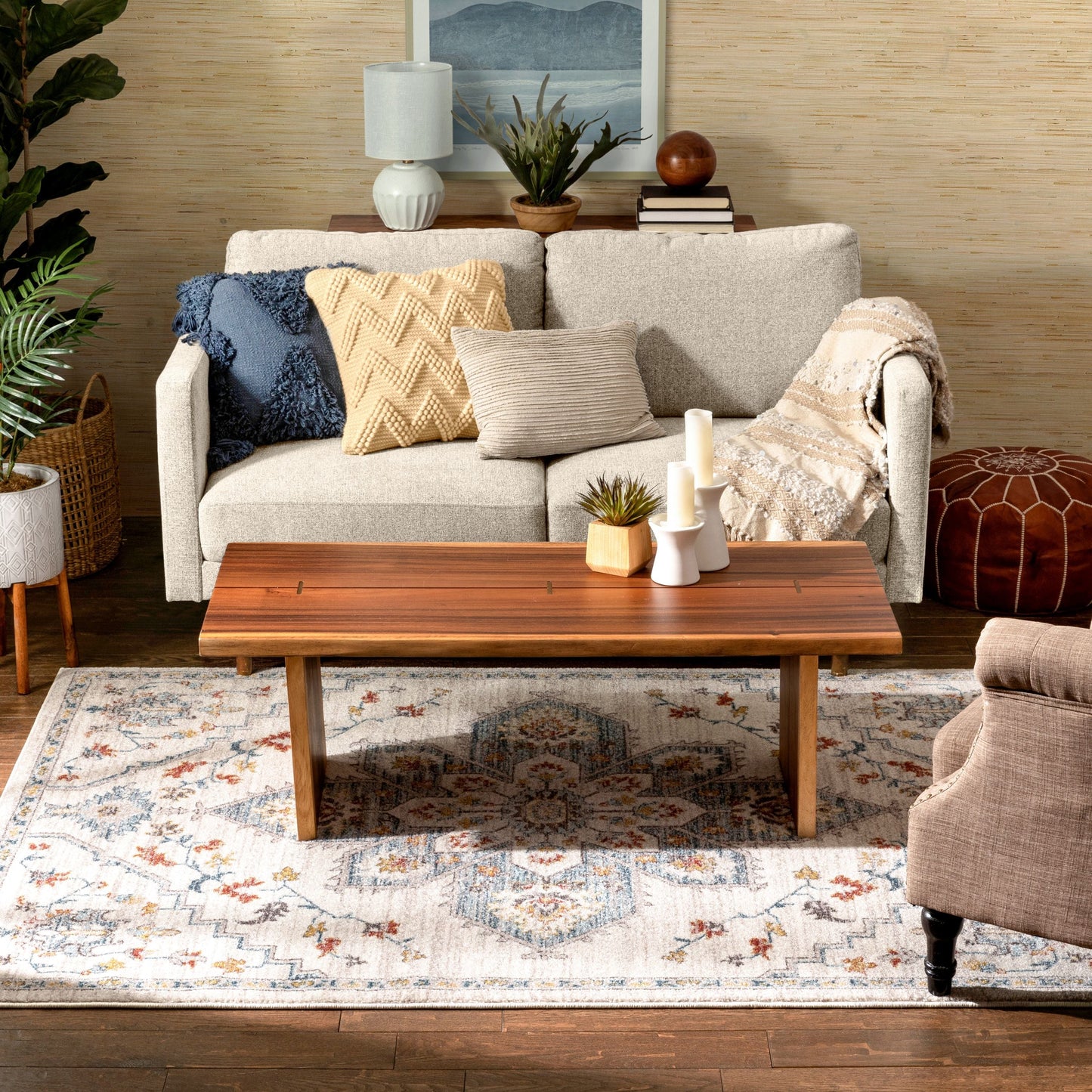 Bingley Traditional Medallion Pattern Ivory Farmhouse Rug LA-202