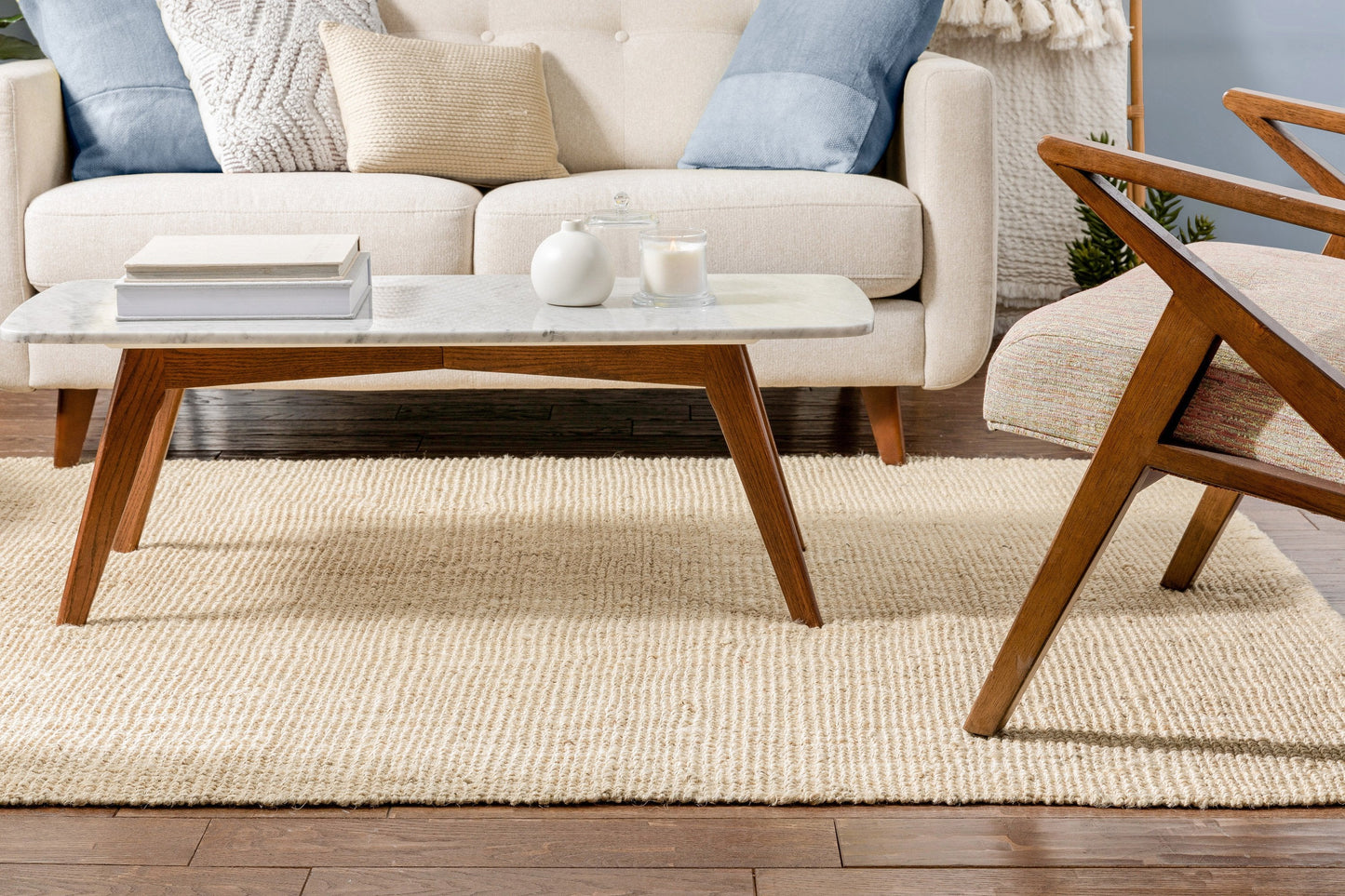 Boucle Hand-Woven Jute Rug Farmhouse Solid Pattern Off-White Chunky-Textured Rug LAN-12