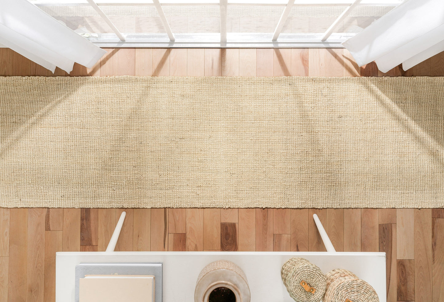 Boucle Hand-Woven Jute Rug Farmhouse Solid Pattern Off-White Chunky-Textured Rug LAN-12
