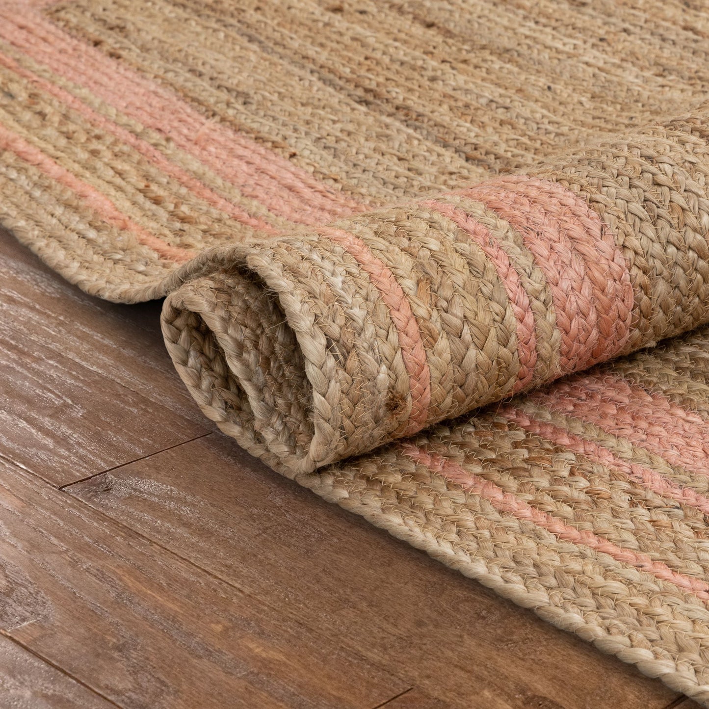 Border Pattern Contemporary Blush & Natural Color Hand-Braided Basket Weave Jute Rug LAR-29