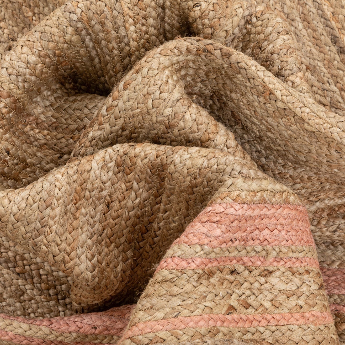 Border Pattern Contemporary Blush & Natural Color Hand-Braided Basket Weave Jute Rug LAR-29