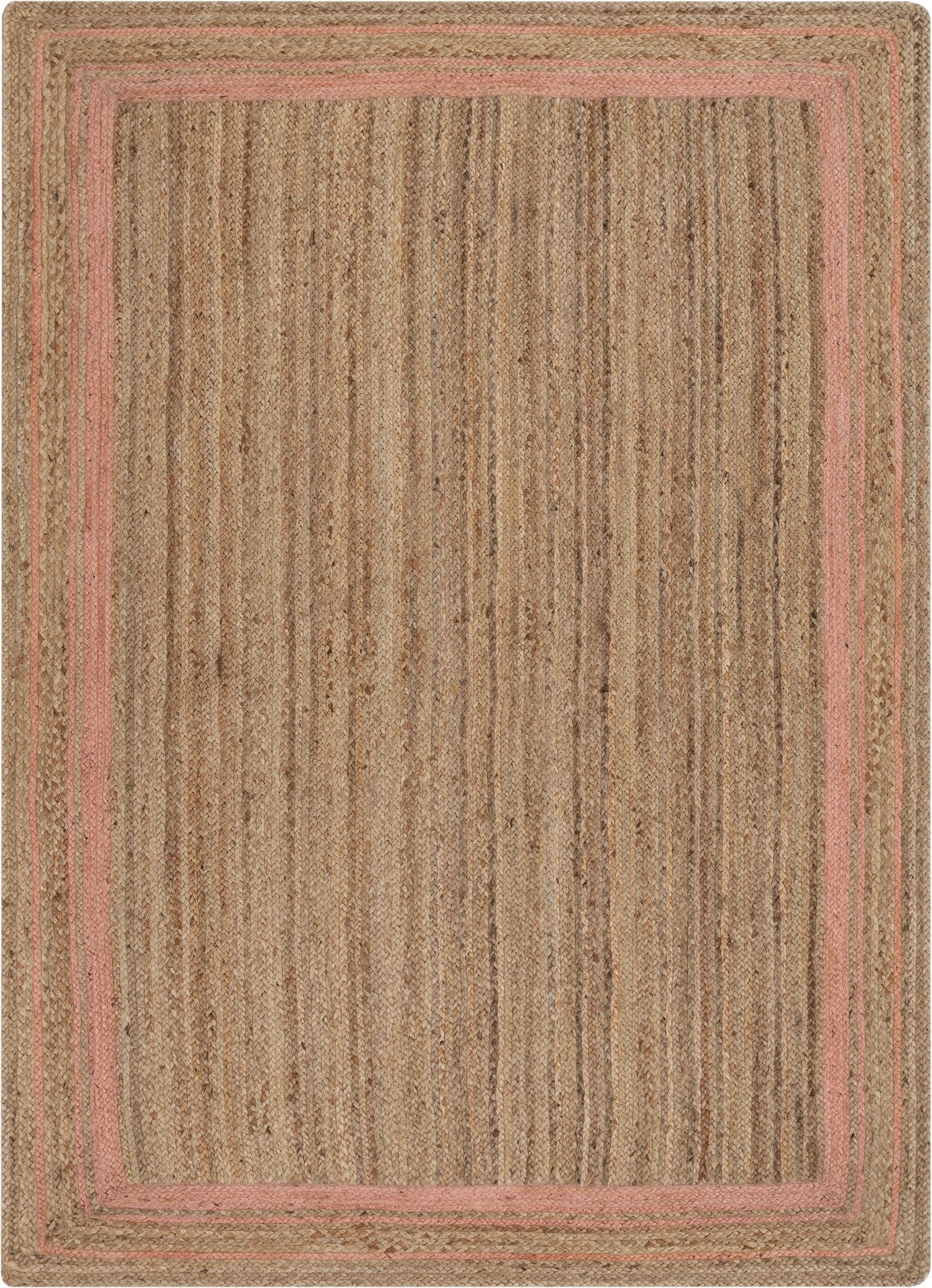 Border Pattern Contemporary Blush & Natural Color Hand-Braided Basket Weave Jute Rug LAR-29